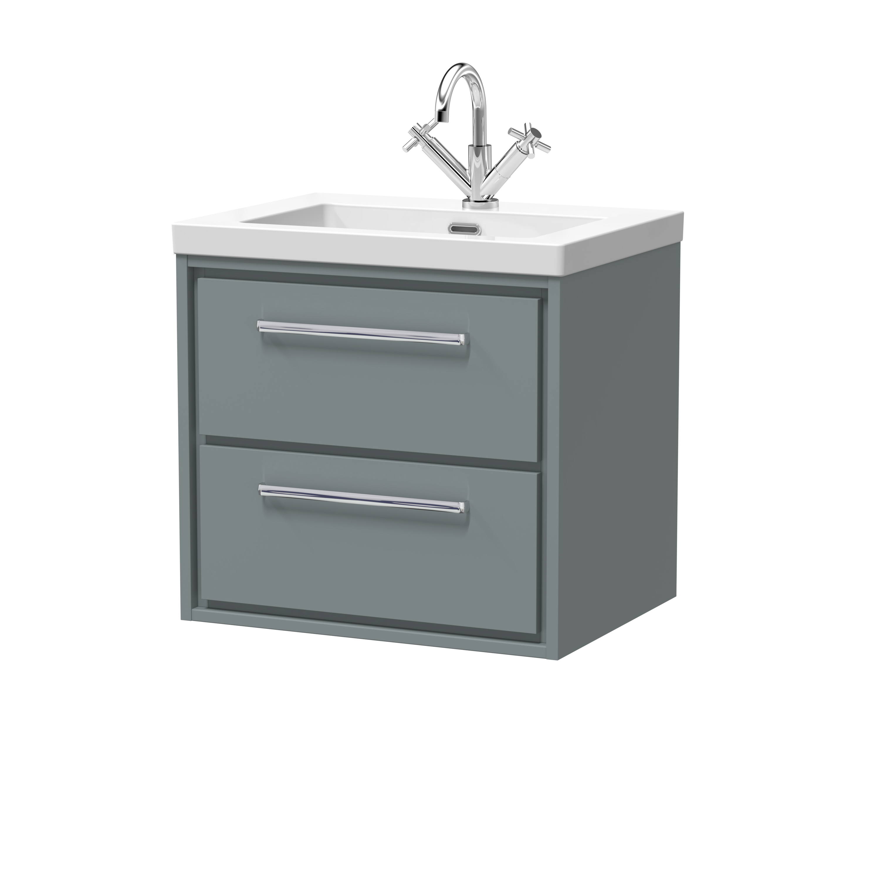 Hudson Reed Lille Coastal Grey 600mm Wall Hung 2 Drawer Vanity with Basin 1 Tap Hole LIL2324L