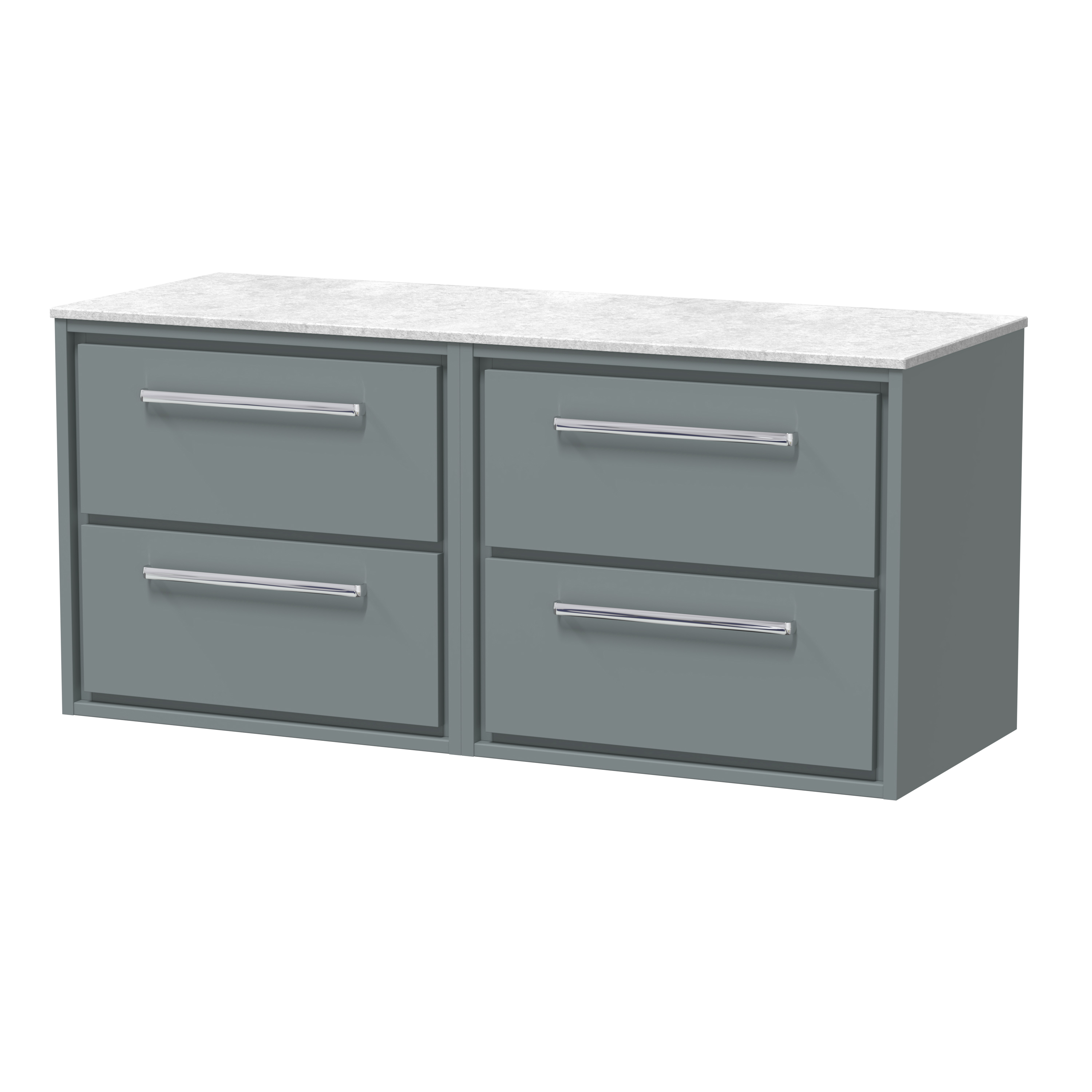 Hudson Reed Lille Coastal Grey 1200mm Wall Hung 4 Drawer Vanity with Marble Worktop LIL2324WMT2