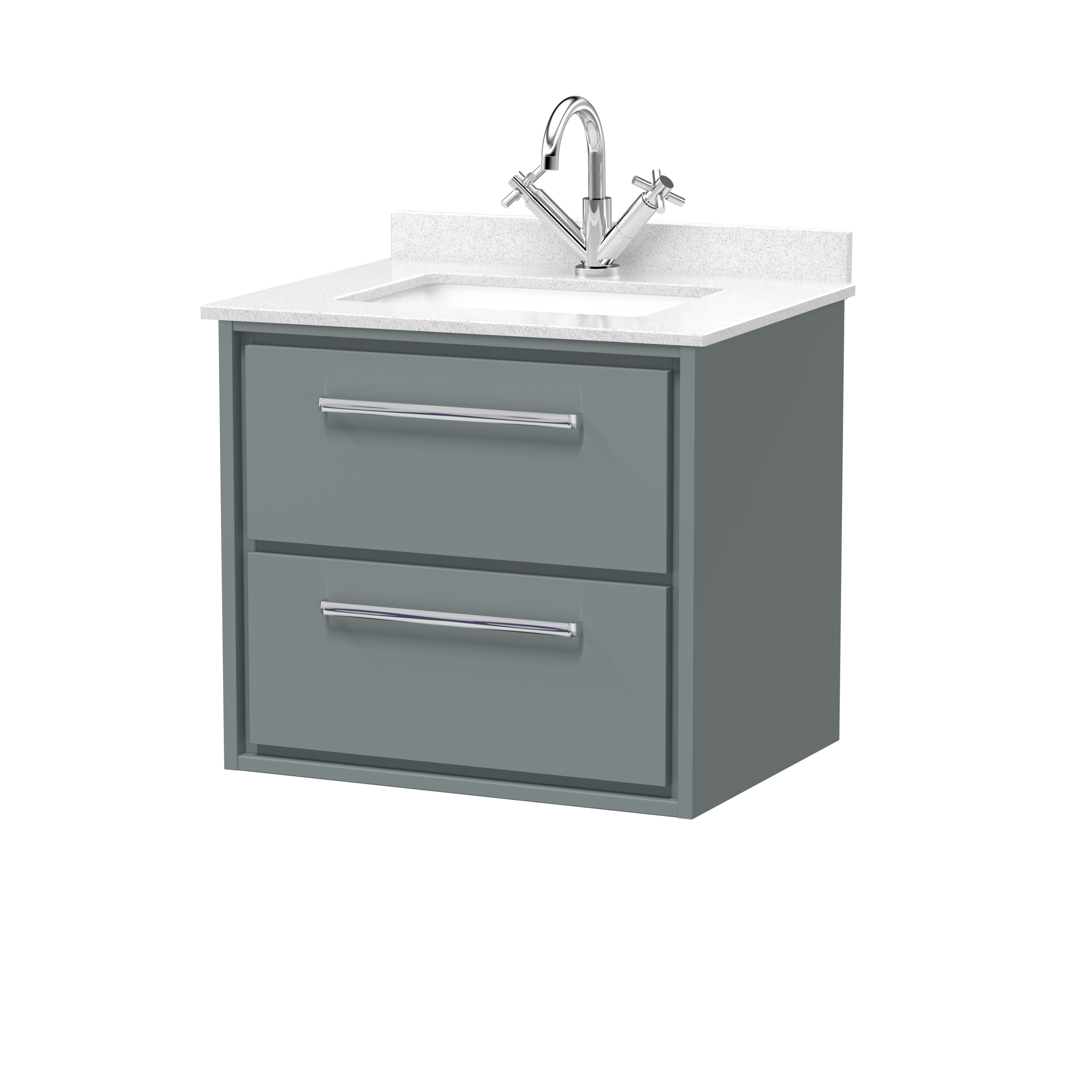 Hudson Reed Lille Coastal Grey 600mm Wall Hung 2 Drawer Vanity with Marble Worktop Basin LIL2324WS1