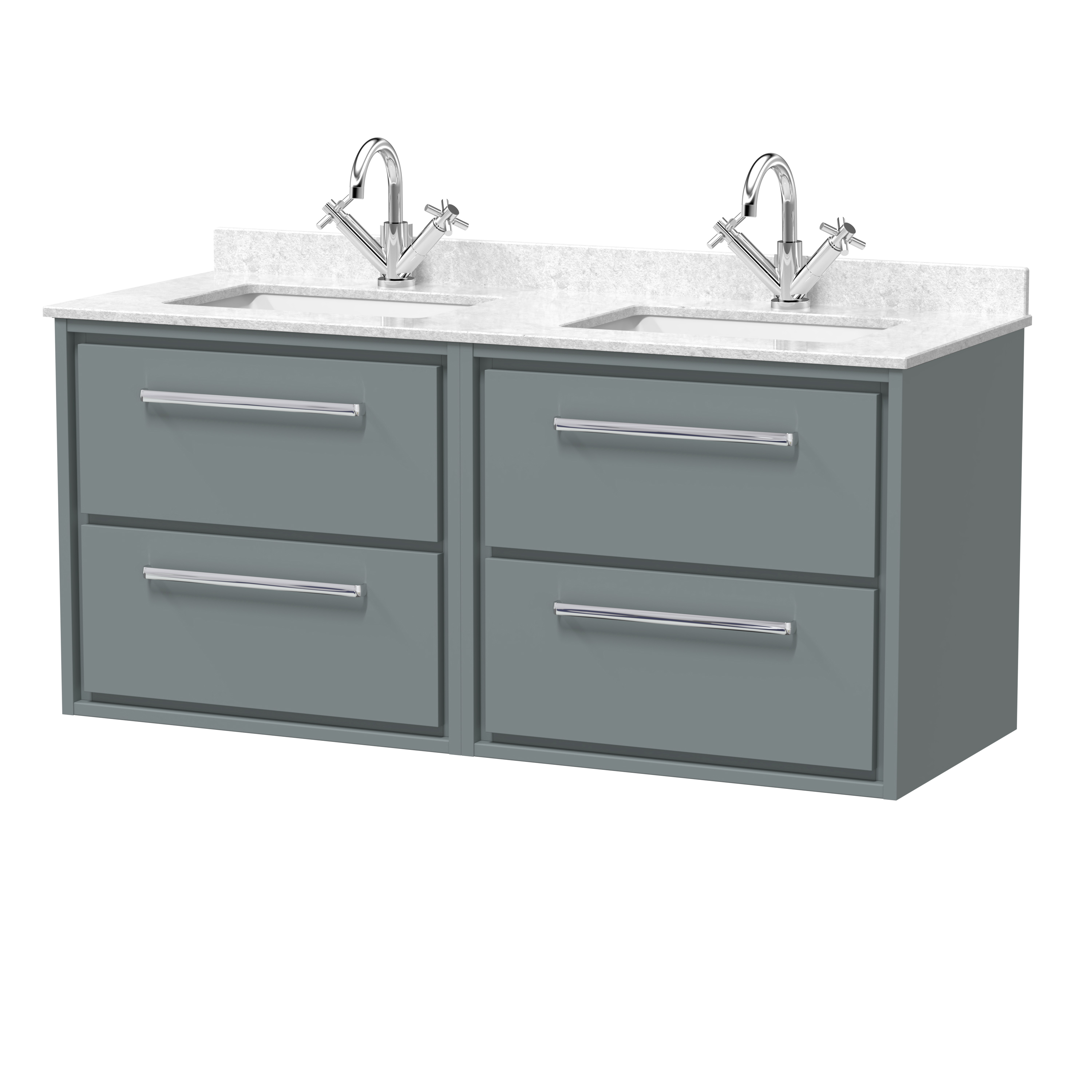 Hudson Reed Lille Coastal Grey 1200mm Wall Hung 4 Drawer Vanity with Marble Worktop Basin LIL2324WS2