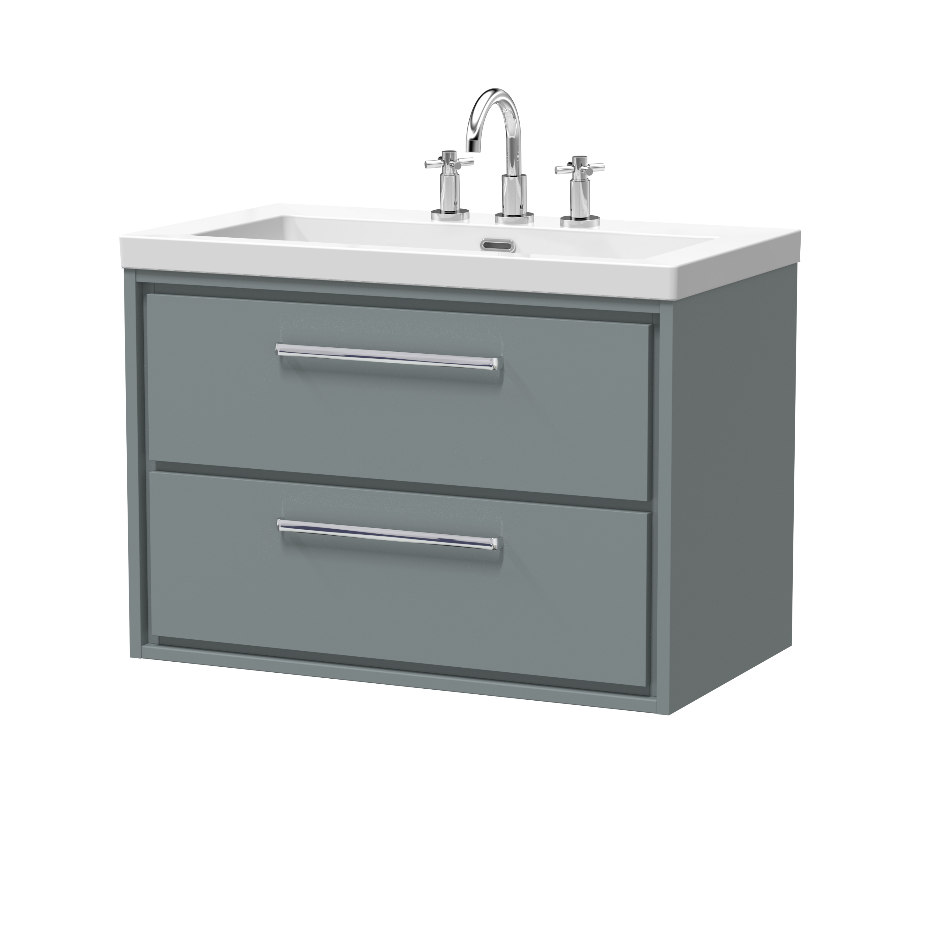Hudson Reed Lille Coastal Grey 800mm Wall Hung 2 Drawer Vanity with Basin 3 Tap Hole LIL2326M