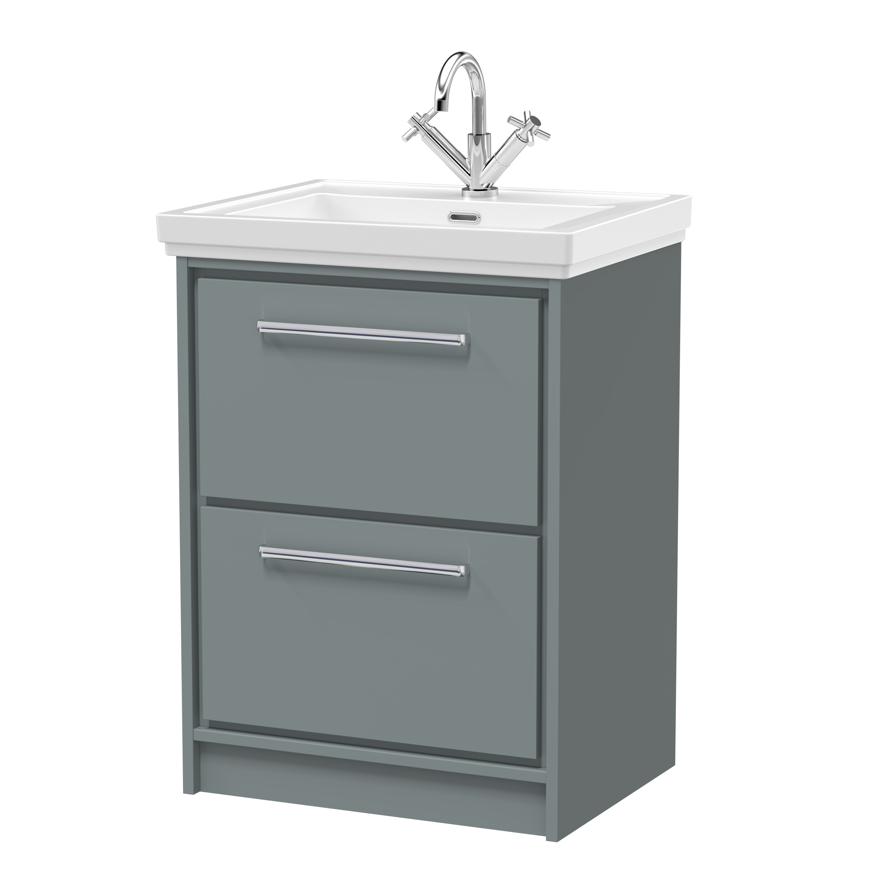 Hudson Reed Lille Coastal Grey 600mm Floor Standing 2 Drawer Vanity with Basin 1 Tap Hole LIL2333A