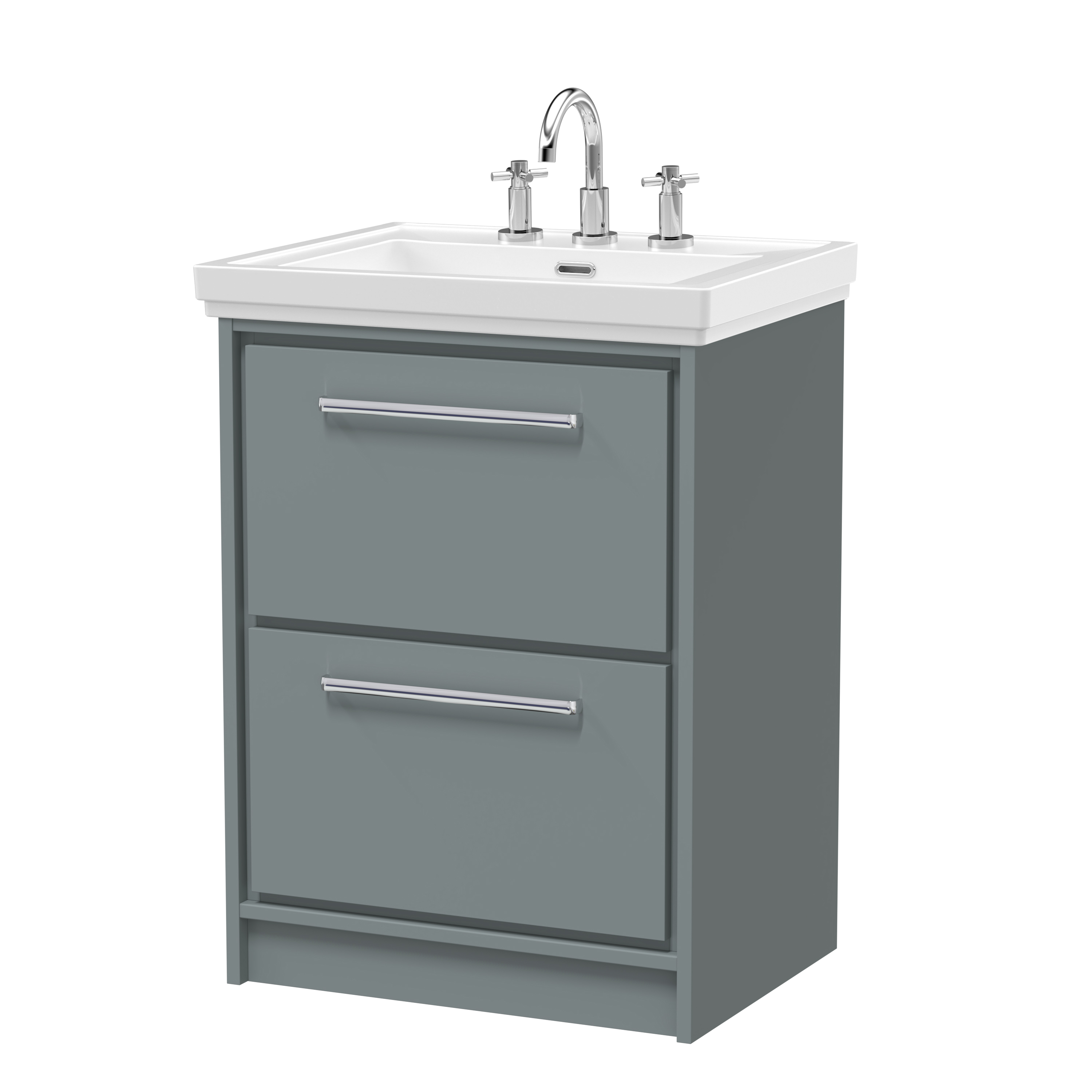 Hudson Reed Lille Coastal Grey 600mm Floor Standing 2 Drawer Vanity with Basin 3 Tap Hole LIL2333B
