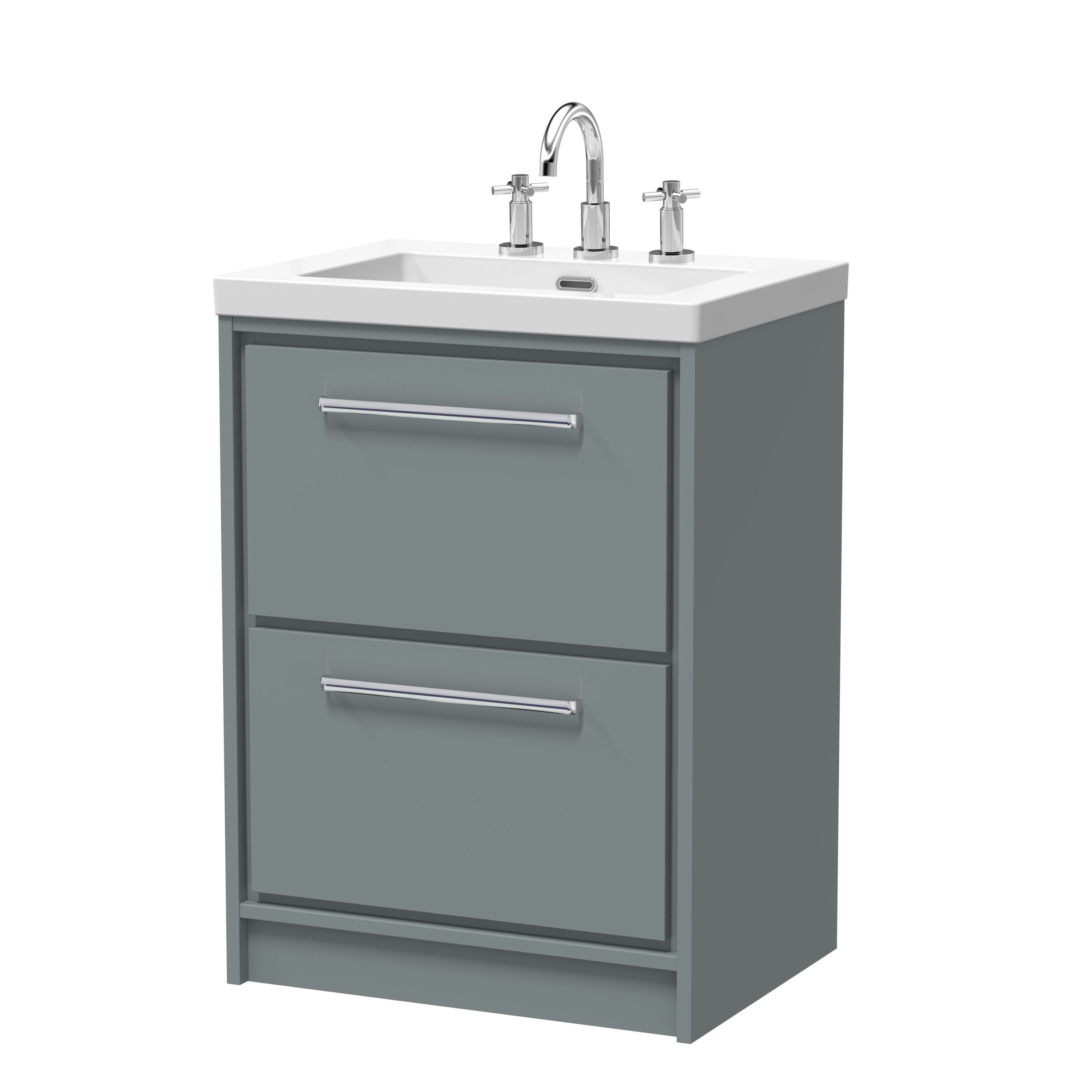 Hudson Reed Lille Coastal Grey 600mm Floor Standing 2 Drawer Vanity with Basin 3 Tap Hole LIL2333M