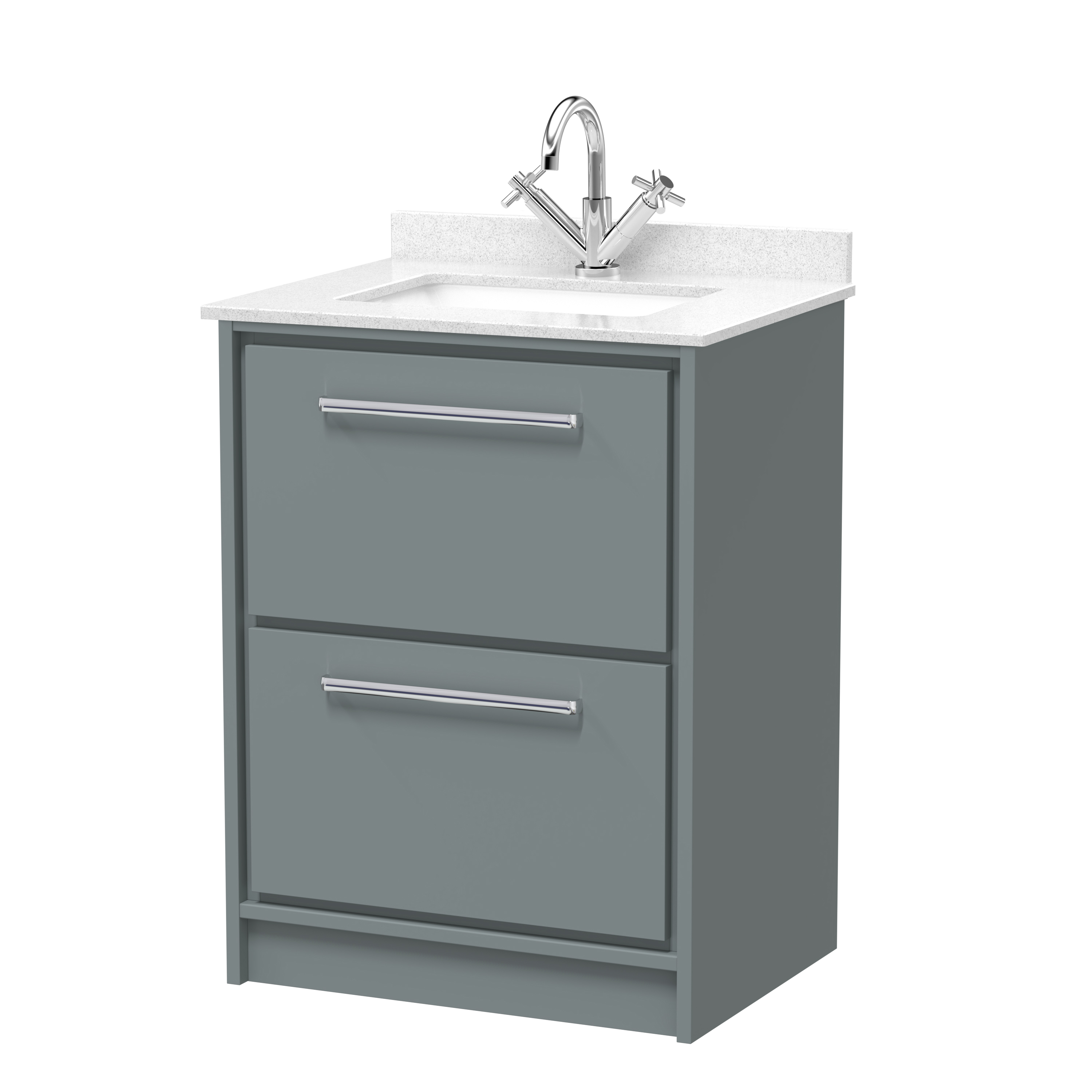 Hudson Reed Lille Coastal Grey 600mm Floor Standing 2 Drawer Vanity with Marble Worktop Basin LIL2333WS1