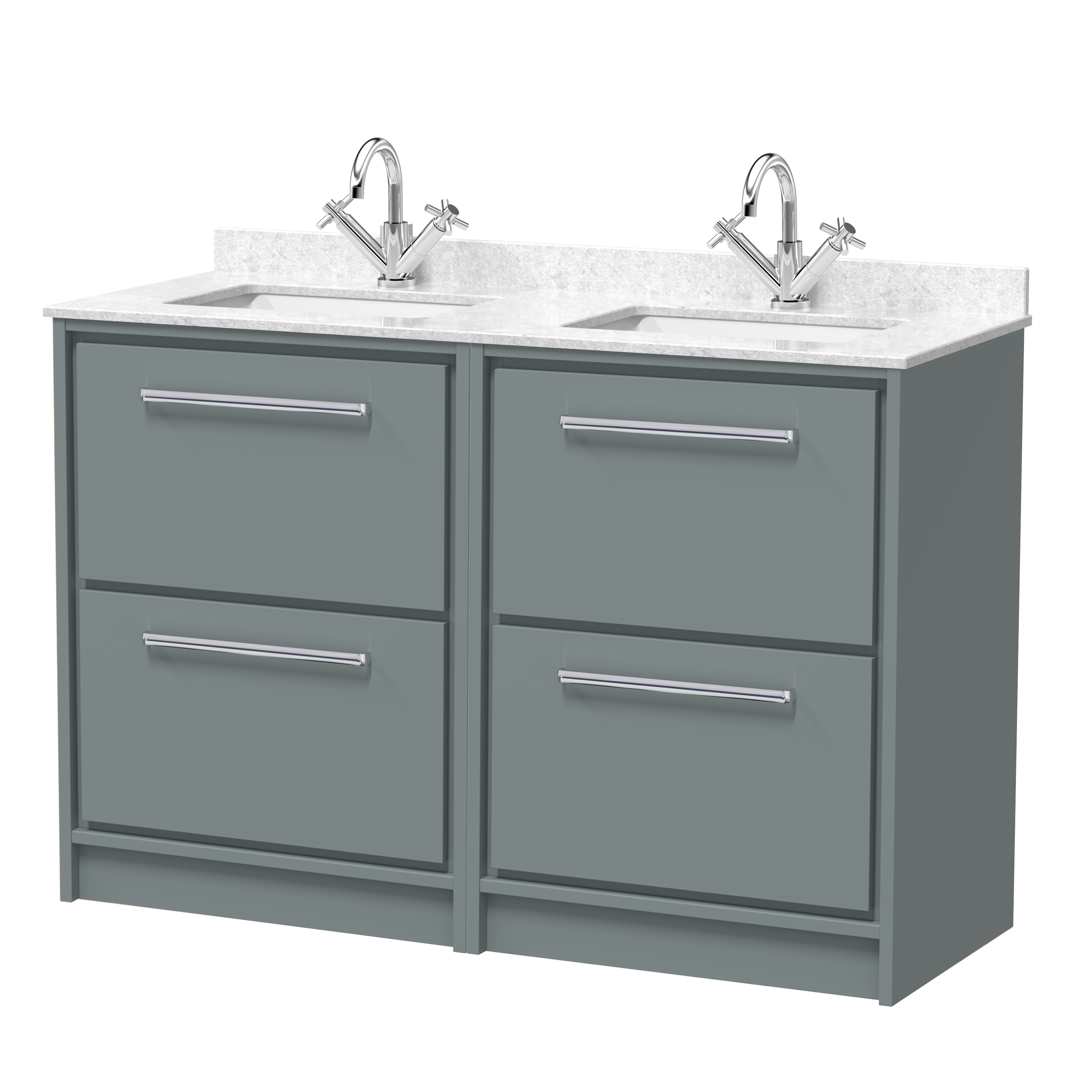 Hudson Reed Lille Coastal Grey 1200mm Floor Standing 4 Drawer Vanity with Marble Worktop Basin LIL2333WS2