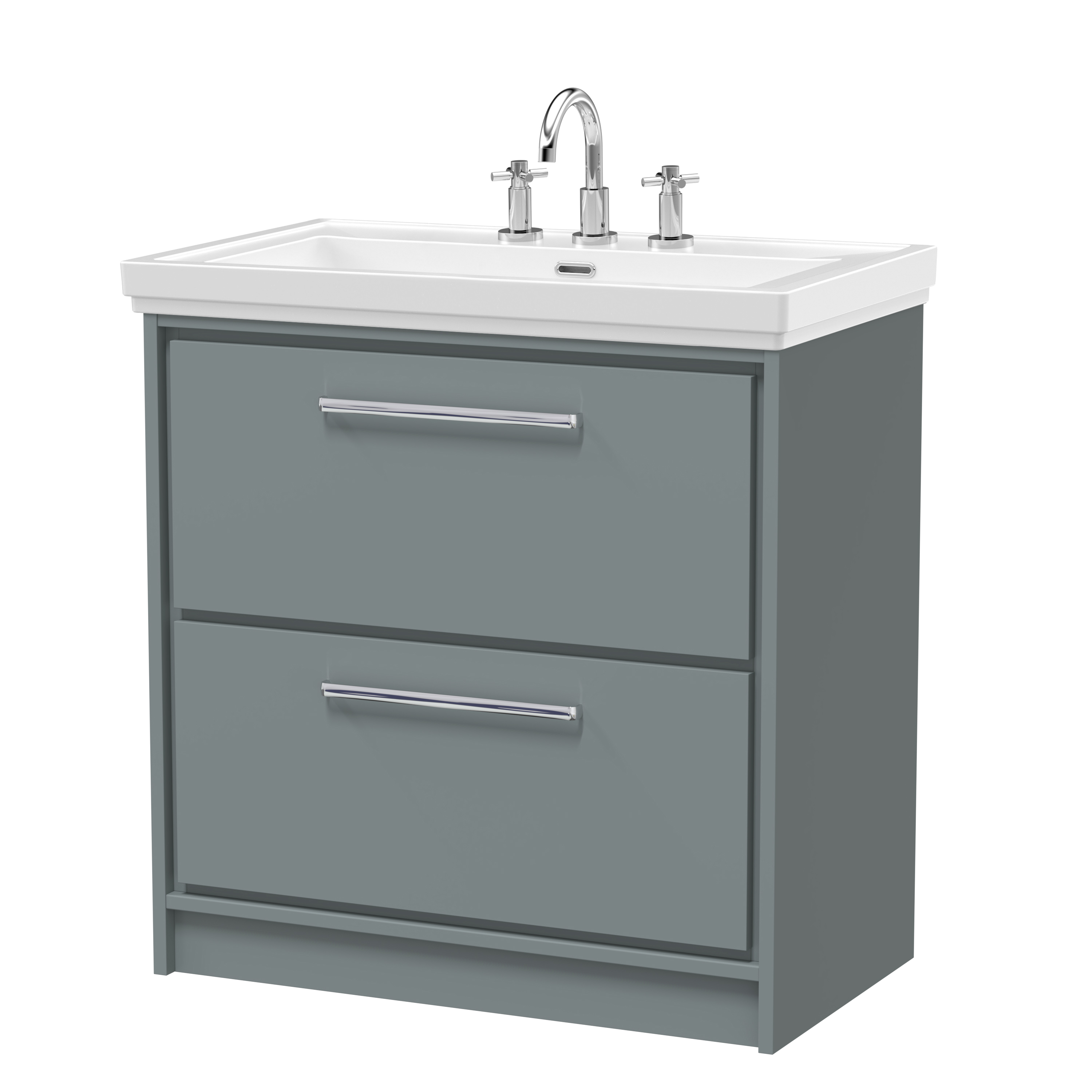Hudson Reed Lille Coastal Grey 800mm Floor Standing 2 Drawer Vanity with Basin 3 Tap Hole LIL2335B