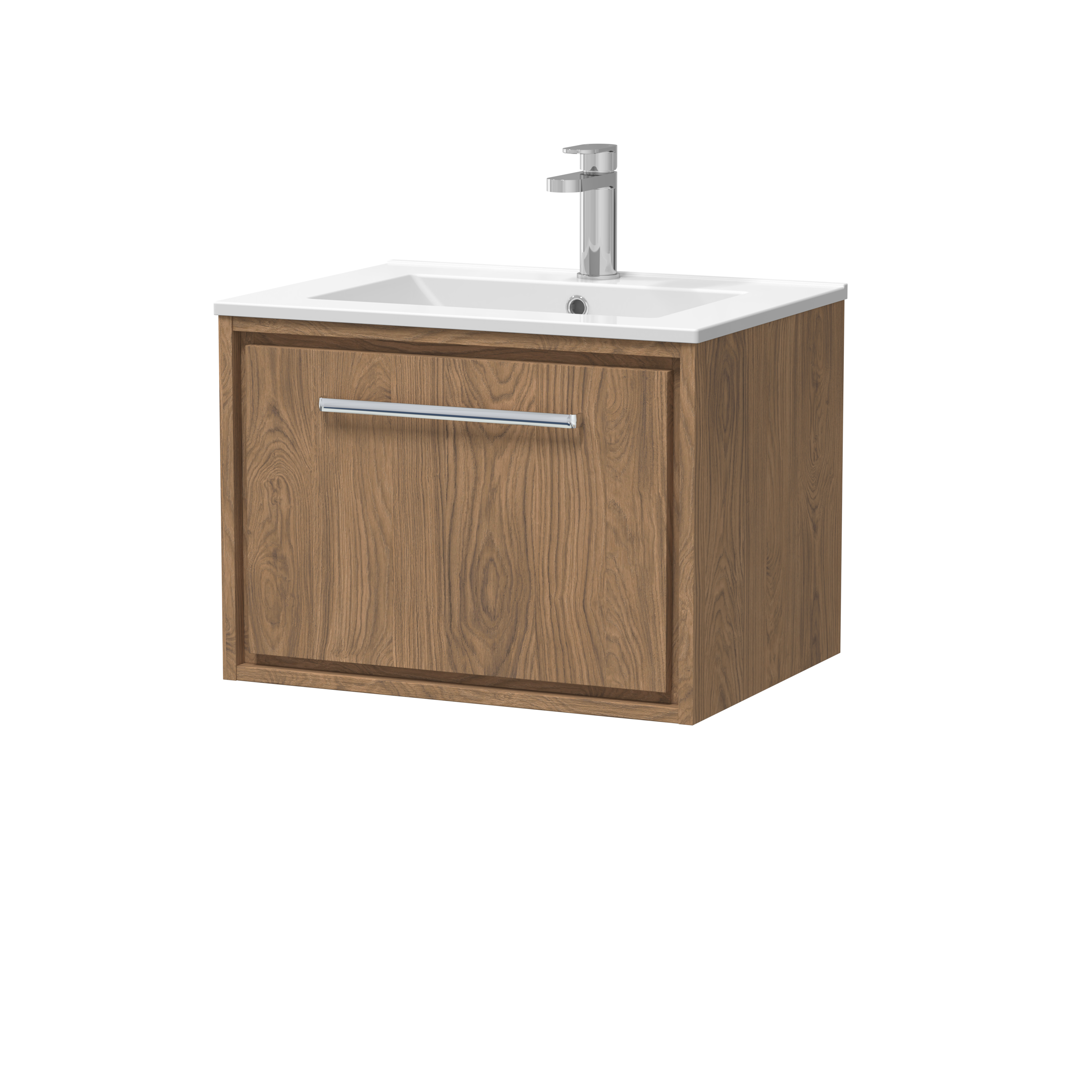 Hudson Reed Lille Antique Oak 600mm Wall Hung Single Drawer Vanity with Basin 1 Tap Hole LIL2722C