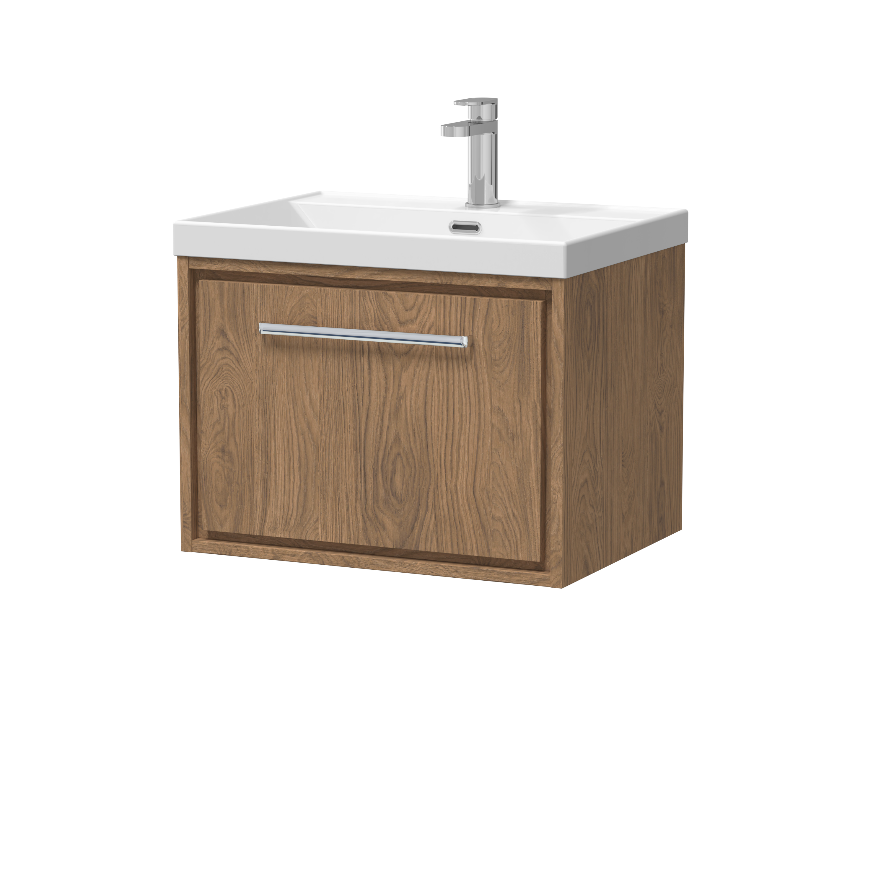 Hudson Reed Lille Antique Oak 600mm Wall Hung Single Drawer Vanity with Basin 1 Tap Hole LIL2722E