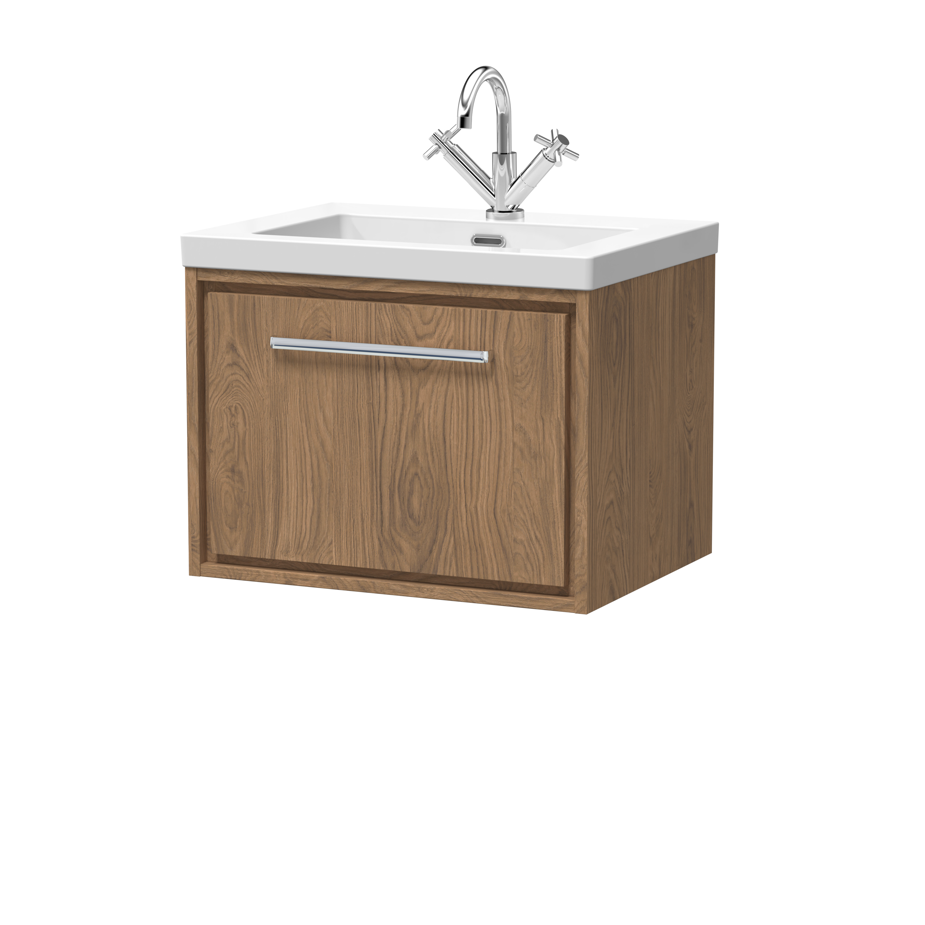 Hudson Reed Lille Antique Oak 600mm Wall Hung Single Drawer Vanity with Basin 1 Tap Hole LIL2722L