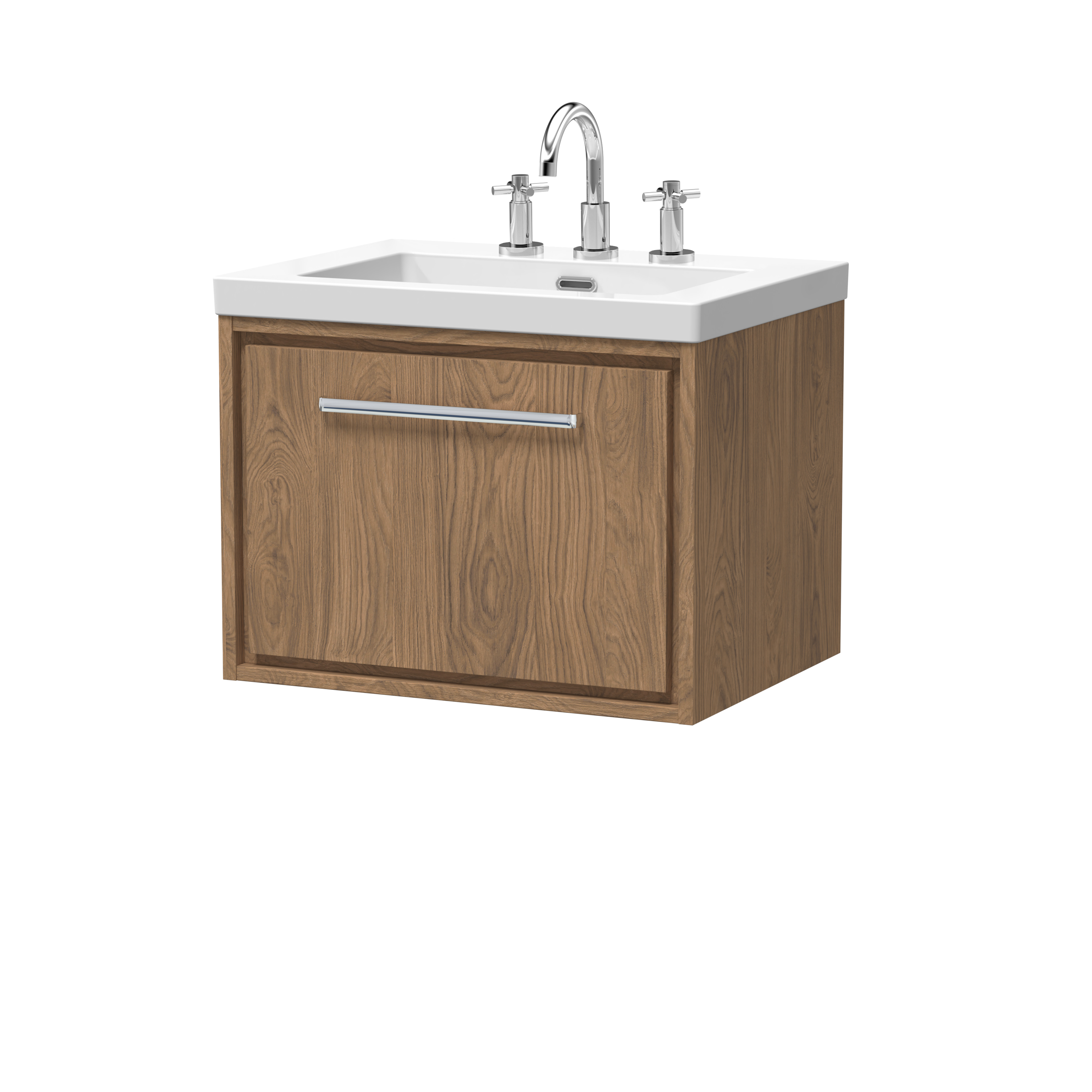 Hudson Reed Lille Antique Oak 600mm Wall Hung Single Drawer Vanity with Basin 3 Tap Hole LIL2722M