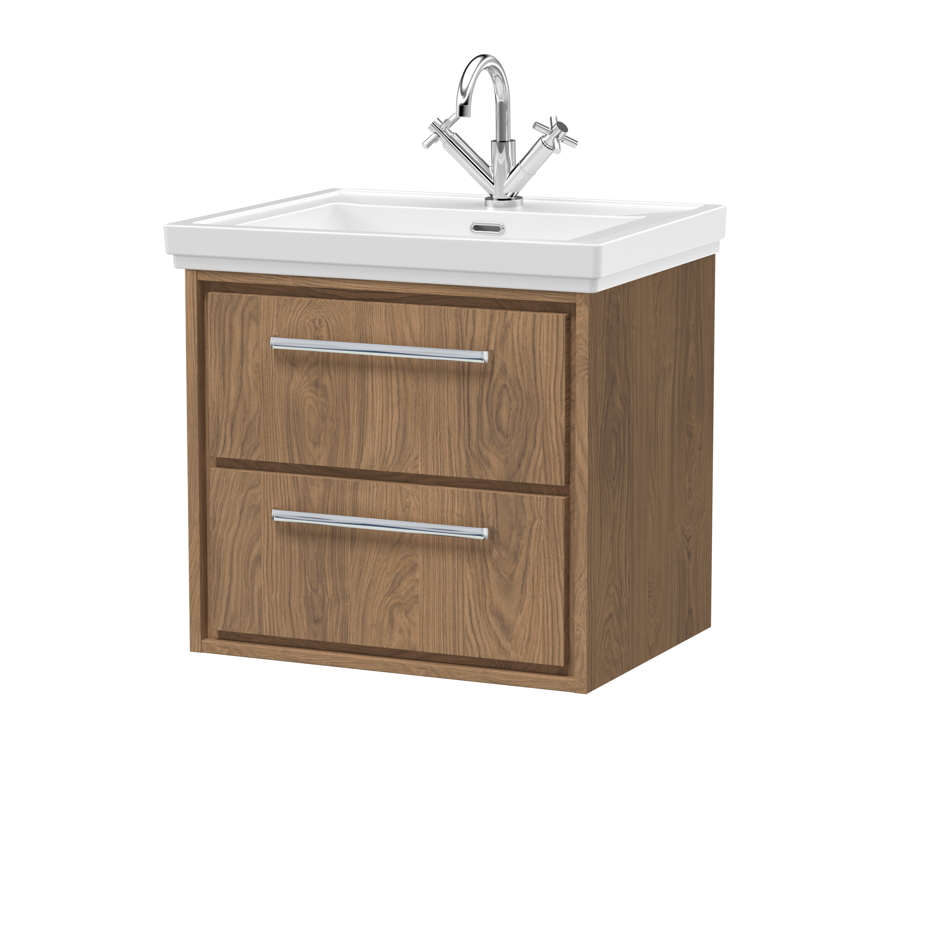 Hudson Reed Lille Antique Oak 600mm Wall Hung 2 Drawer Vanity with Basin 1 Tap Hole LIL2724A
