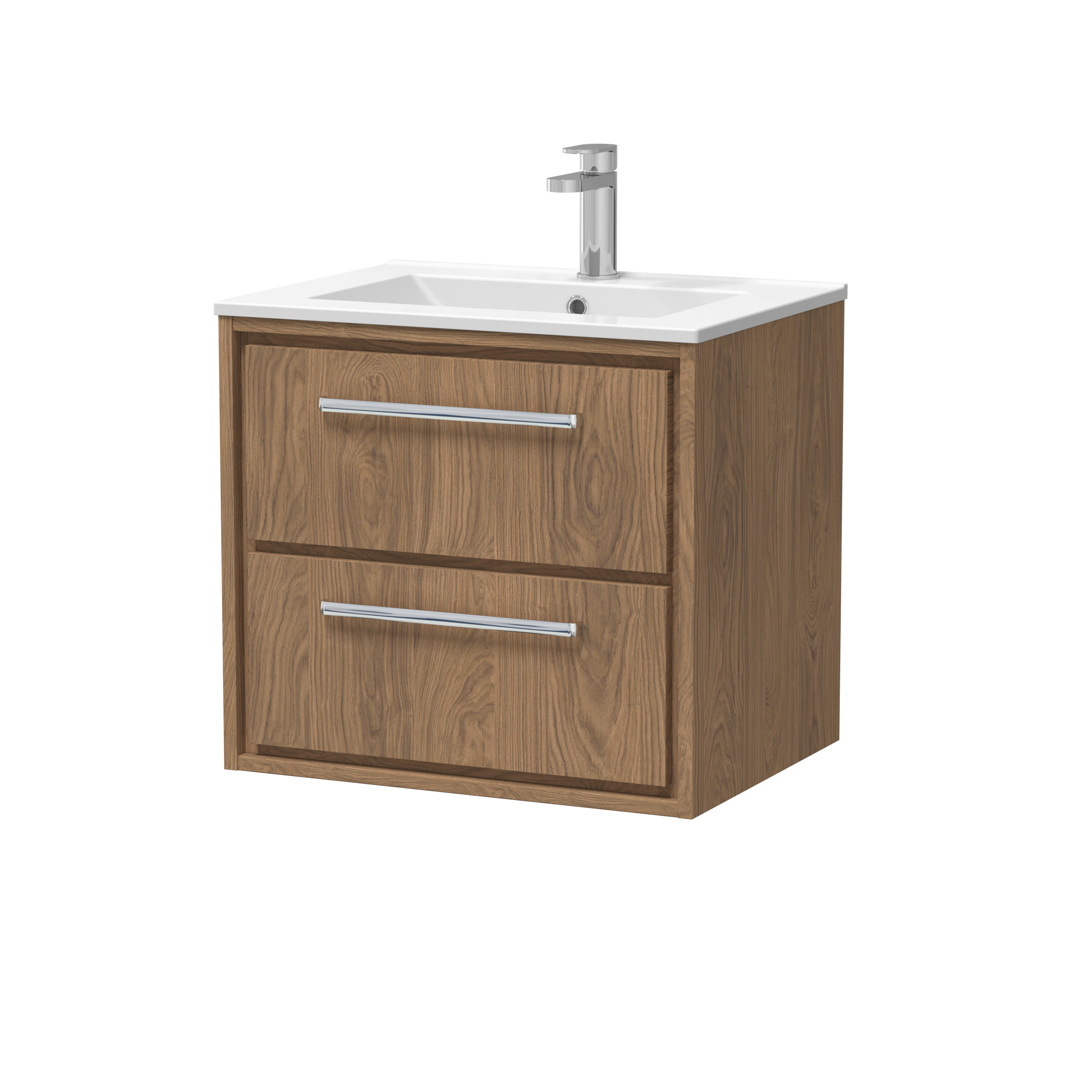Hudson Reed Lille Antique Oak 600mm Wall Hung 2 Drawer Vanity with Basin 1 Tap Hole LIL2724C
