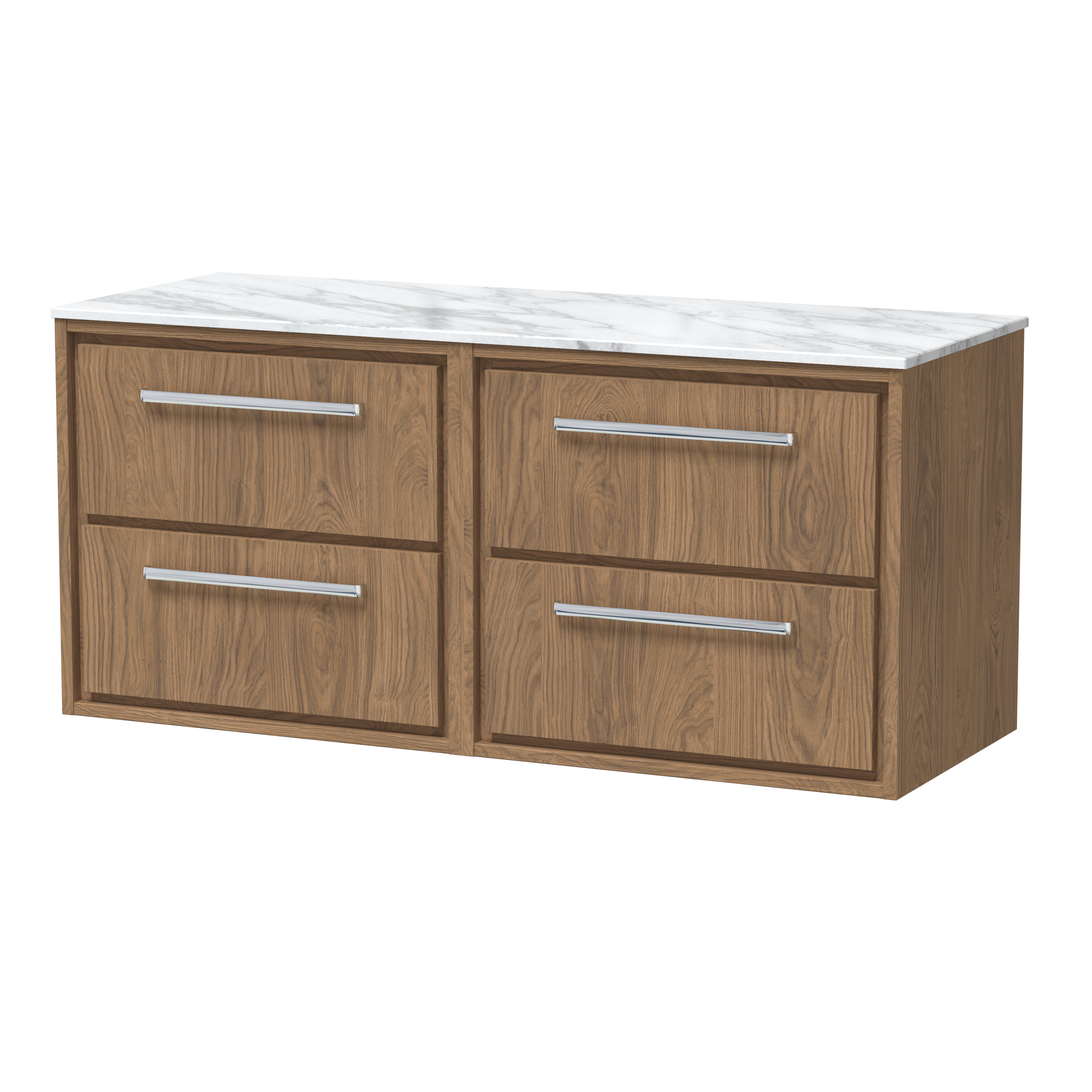 Hudson Reed Lille Antique Oak 1200mm Wall Hung 4 Drawer Vanity with Marble Worktop LIL2724CMT2