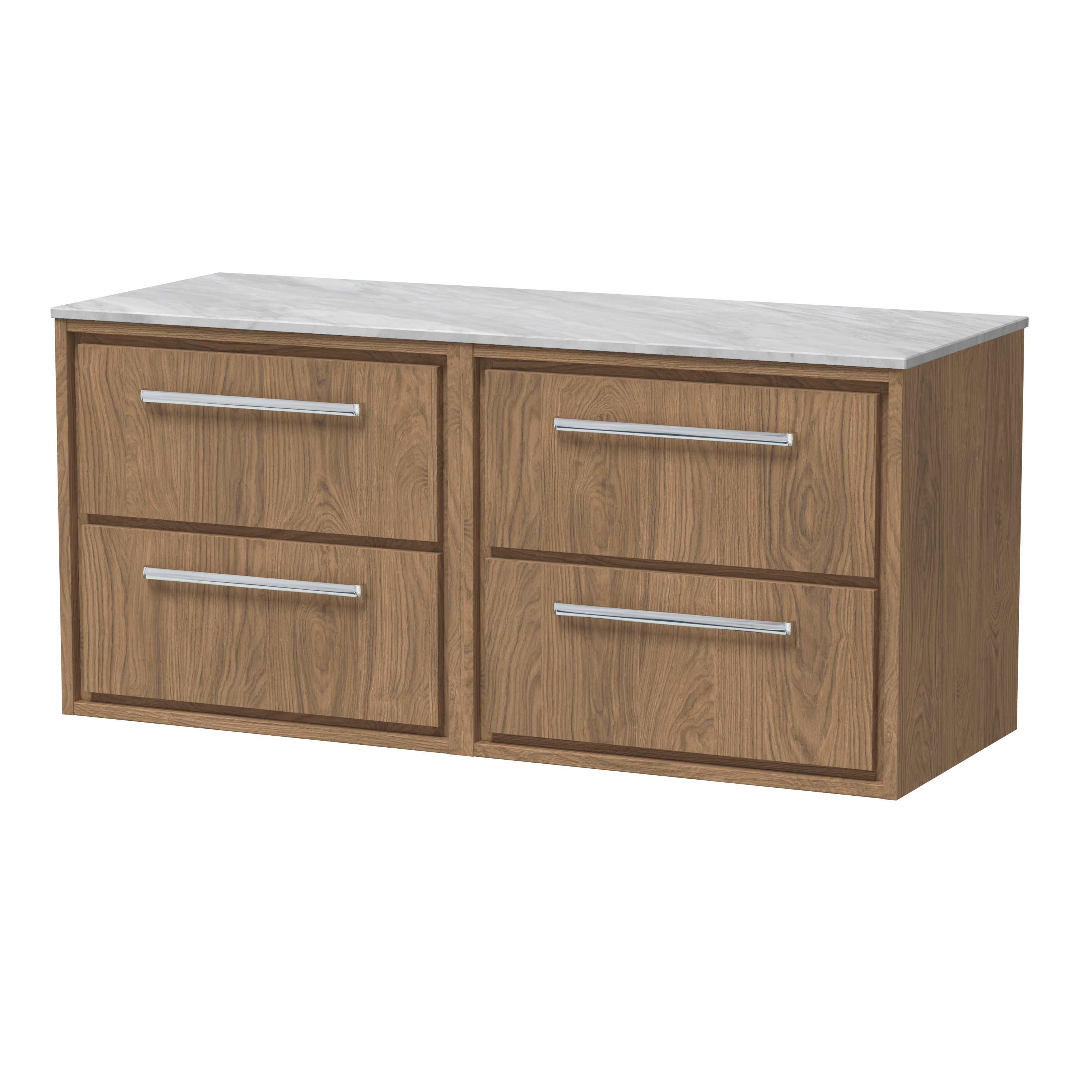 Hudson Reed Lille Antique Oak 1200mm Wall Hung 4 Drawer Vanity with Marble Worktop LIL2724GMT2