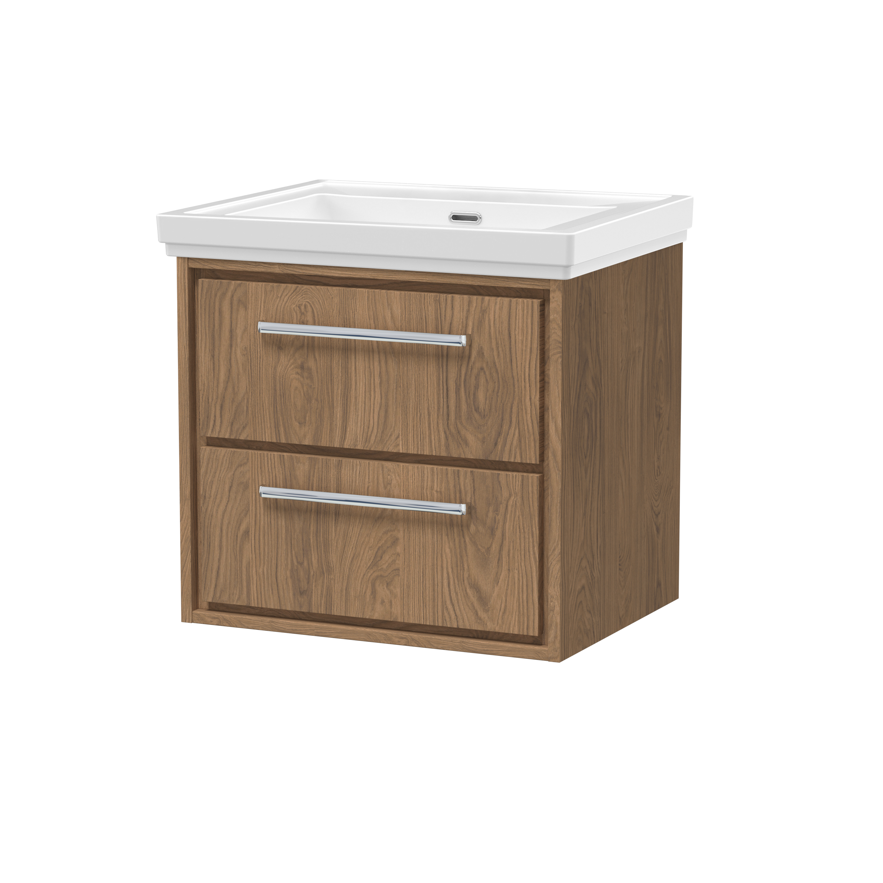 Hudson Reed Lille Antique Oak 600mm Wall Hung 2 Drawer Vanity with Basin 0 Tap Hole LIL2724H