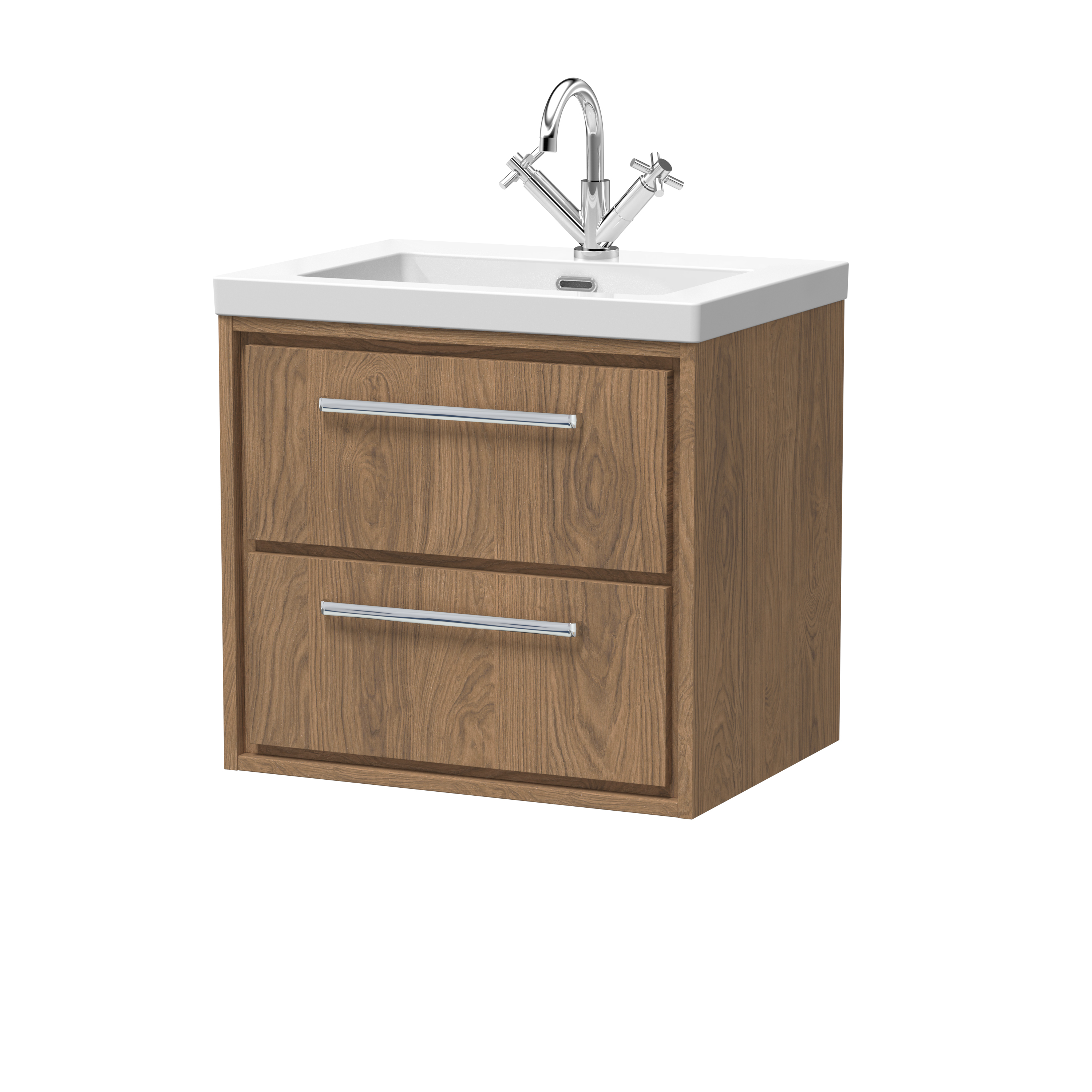 Hudson Reed Lille Antique Oak 600mm Wall Hung 2 Drawer Vanity with Basin 1 Tap Hole LIL2724L