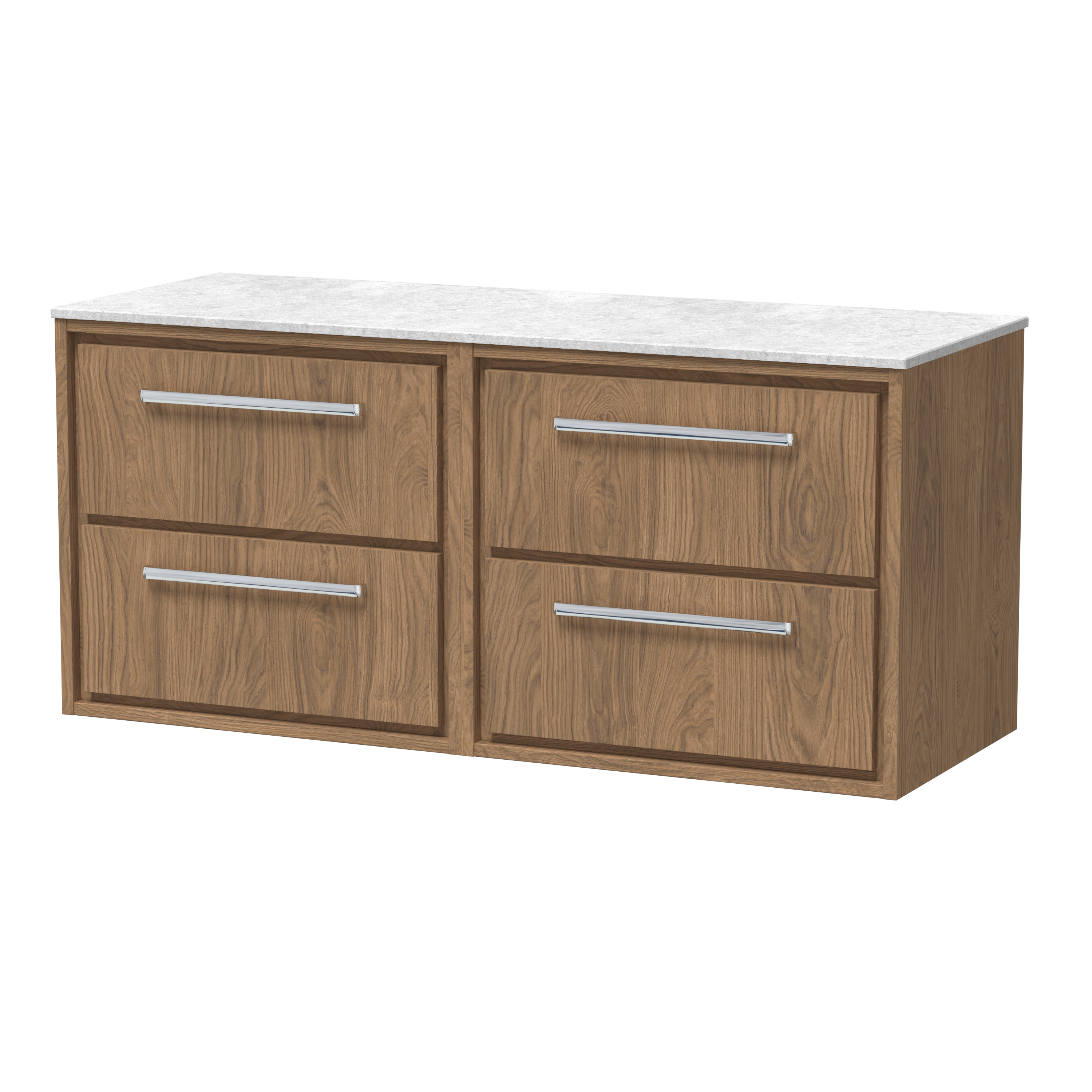 Hudson Reed Lille Antique Oak 1200mm Wall Hung 4 Drawer Vanity with Marble Worktop LIL2724WMT2