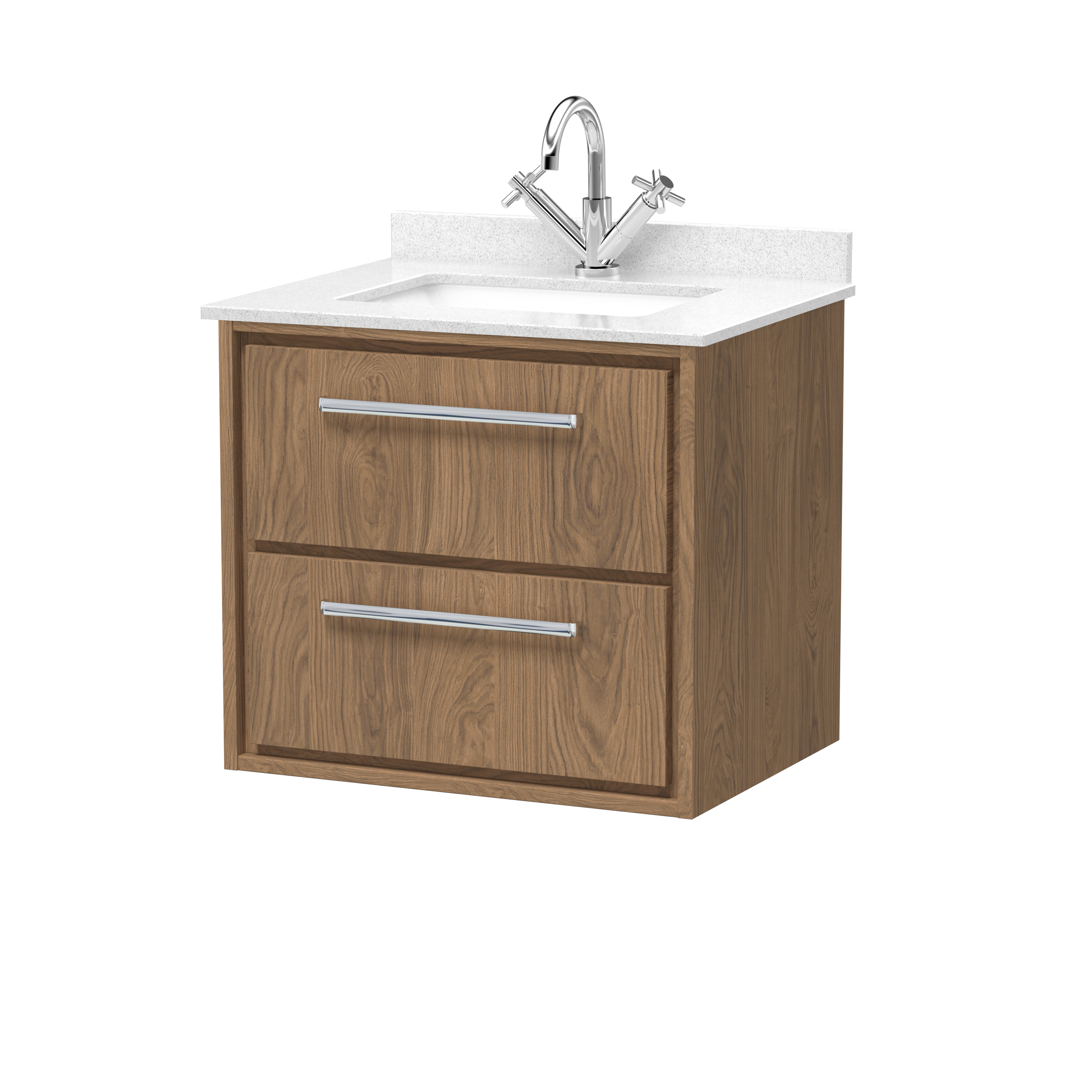 Hudson Reed Lille Antique Oak 600mm Wall Hung 2 Drawer Vanity with Marble Worktop Basin LIL2724WS1