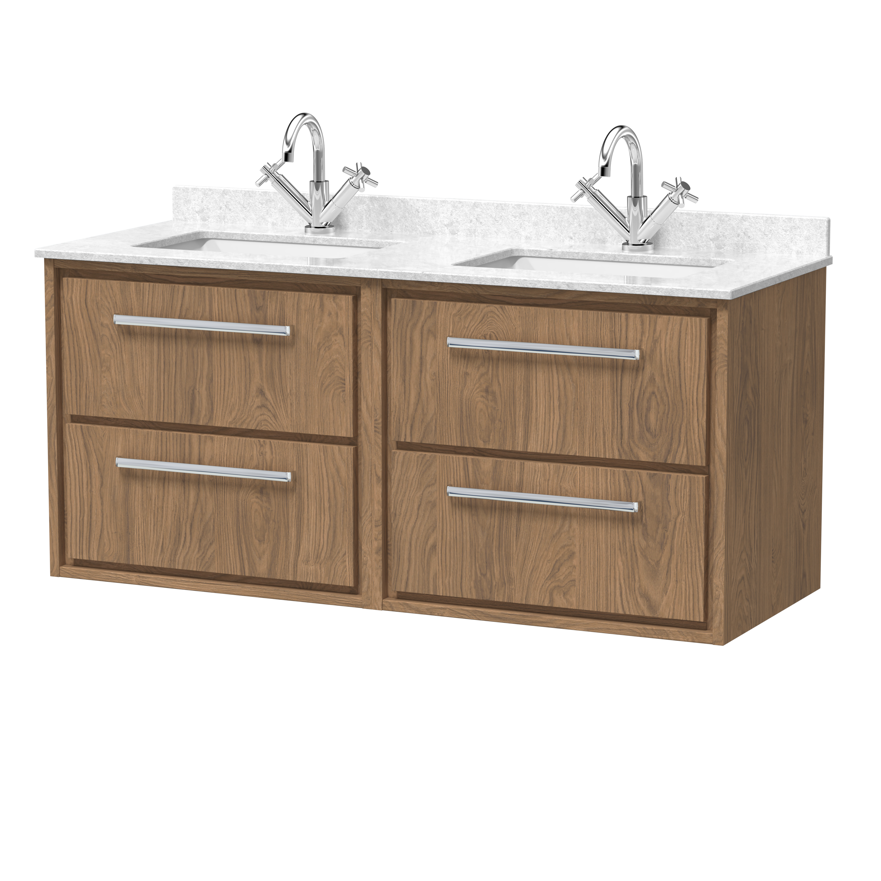 Hudson Reed Lille Antique Oak 1200mm Wall Hung 4 Drawer Vanity with Marble Worktop Basin LIL2724WS2