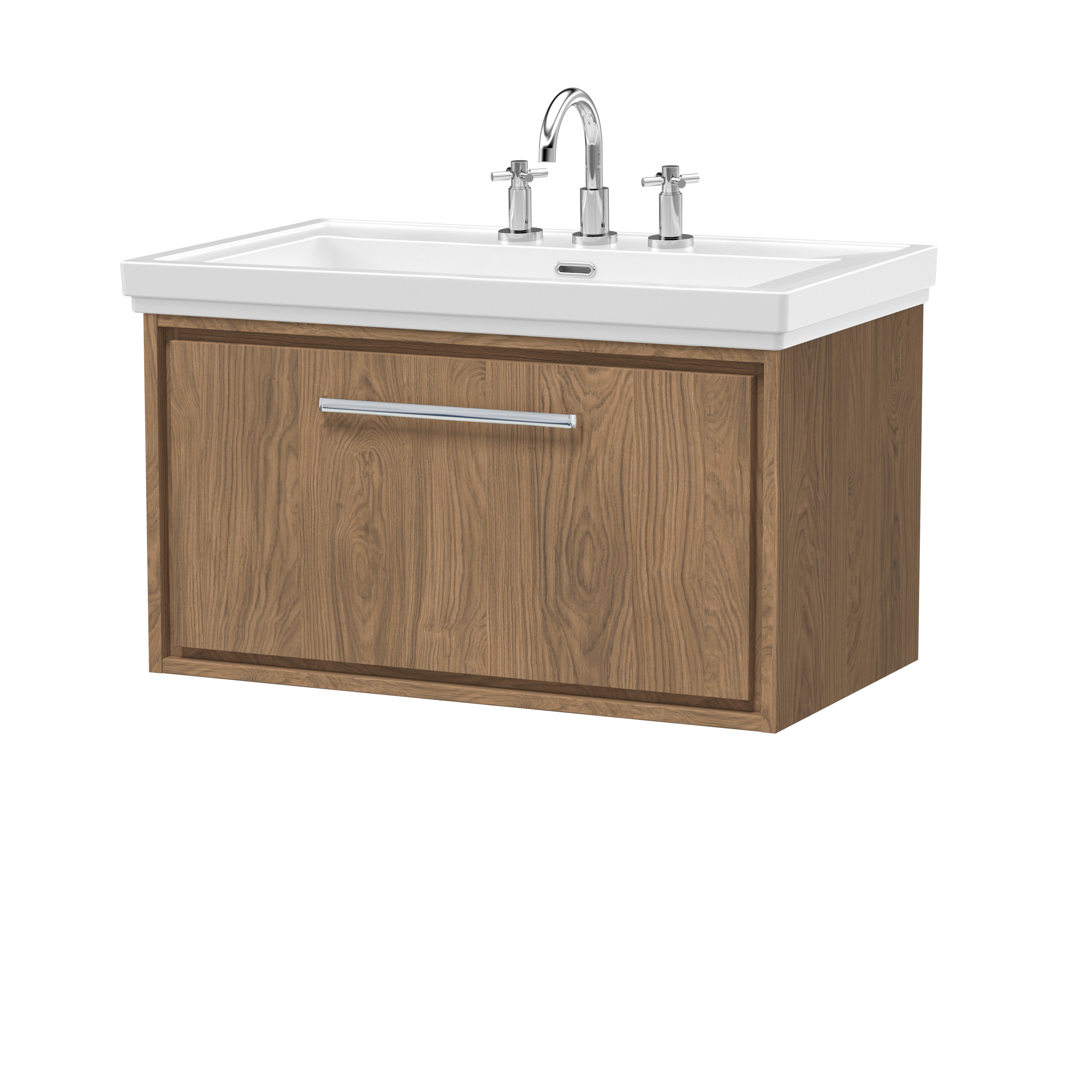 Hudson Reed Lille Antique Oak 800mm Wall Hung Single Drawer Vanity with Basin 3 Tap Hole LIL2725B