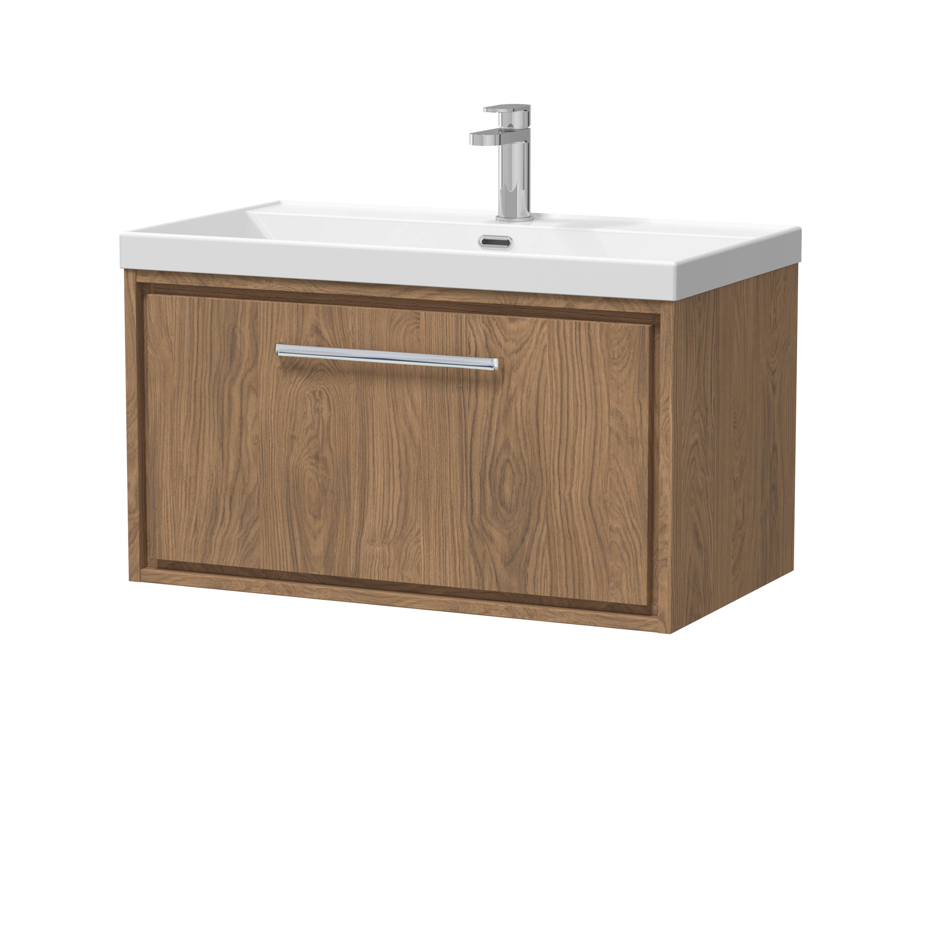 Hudson Reed Lille Antique Oak 800mm Wall Hung Single Drawer Vanity with Basin 1 Tap Hole LIL2725E
