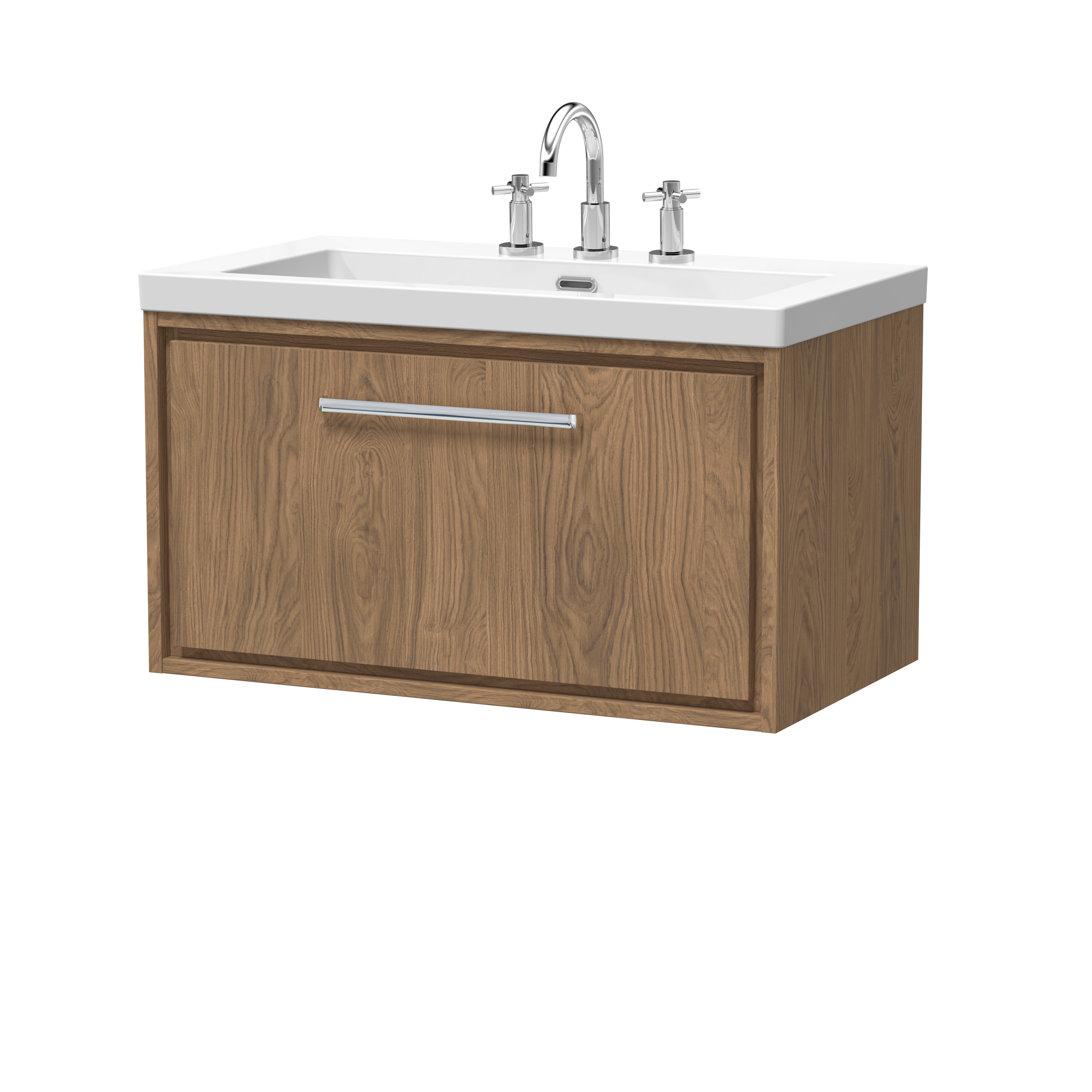 Hudson Reed Lille Antique Oak 800mm Wall Hung Single Drawer Vanity with Basin 3 Tap Hole LIL2725M