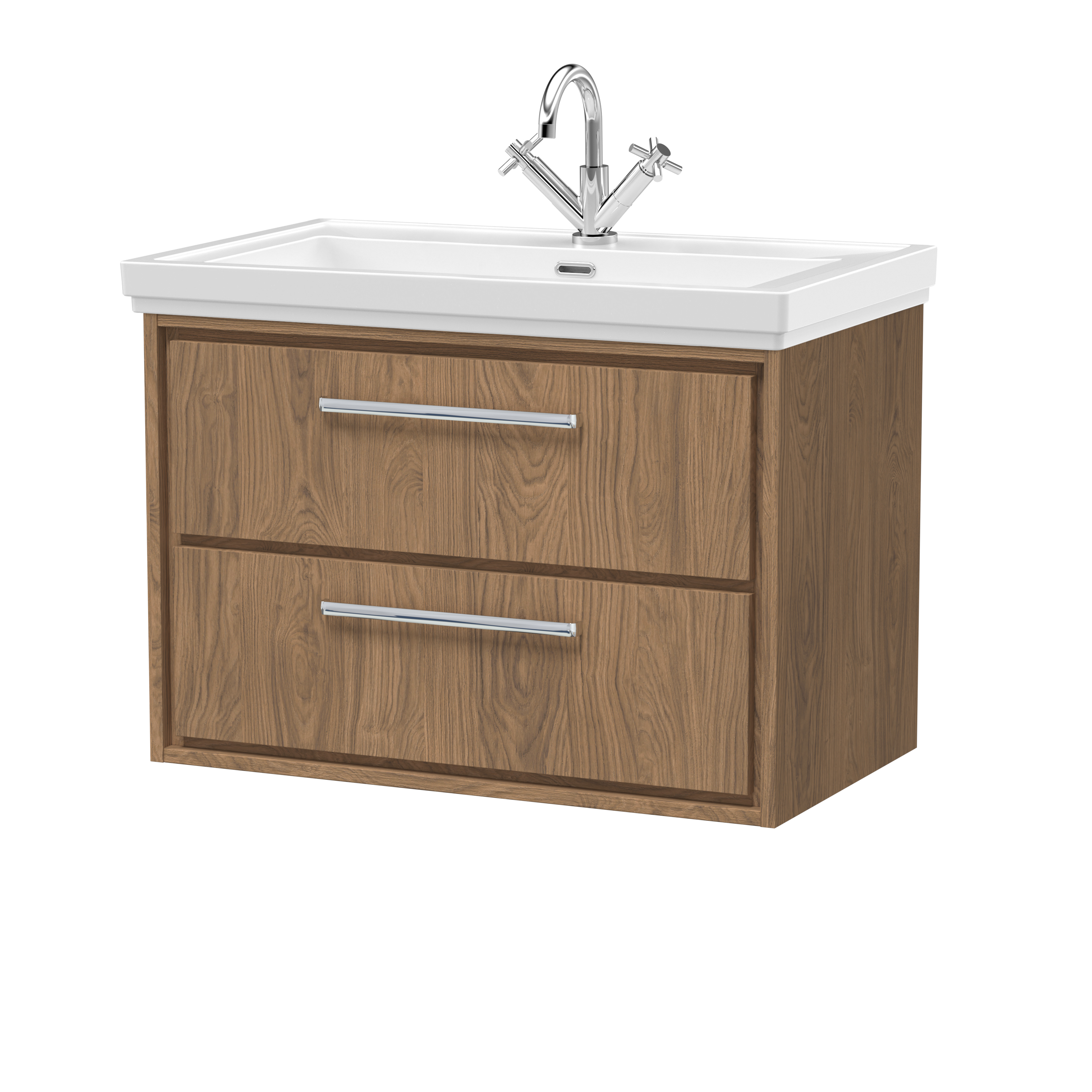 Hudson Reed Lille Antique Oak 800mm Wall Hung 2 Drawer Vanity with Basin 1 Tap Hole LIL2726A
