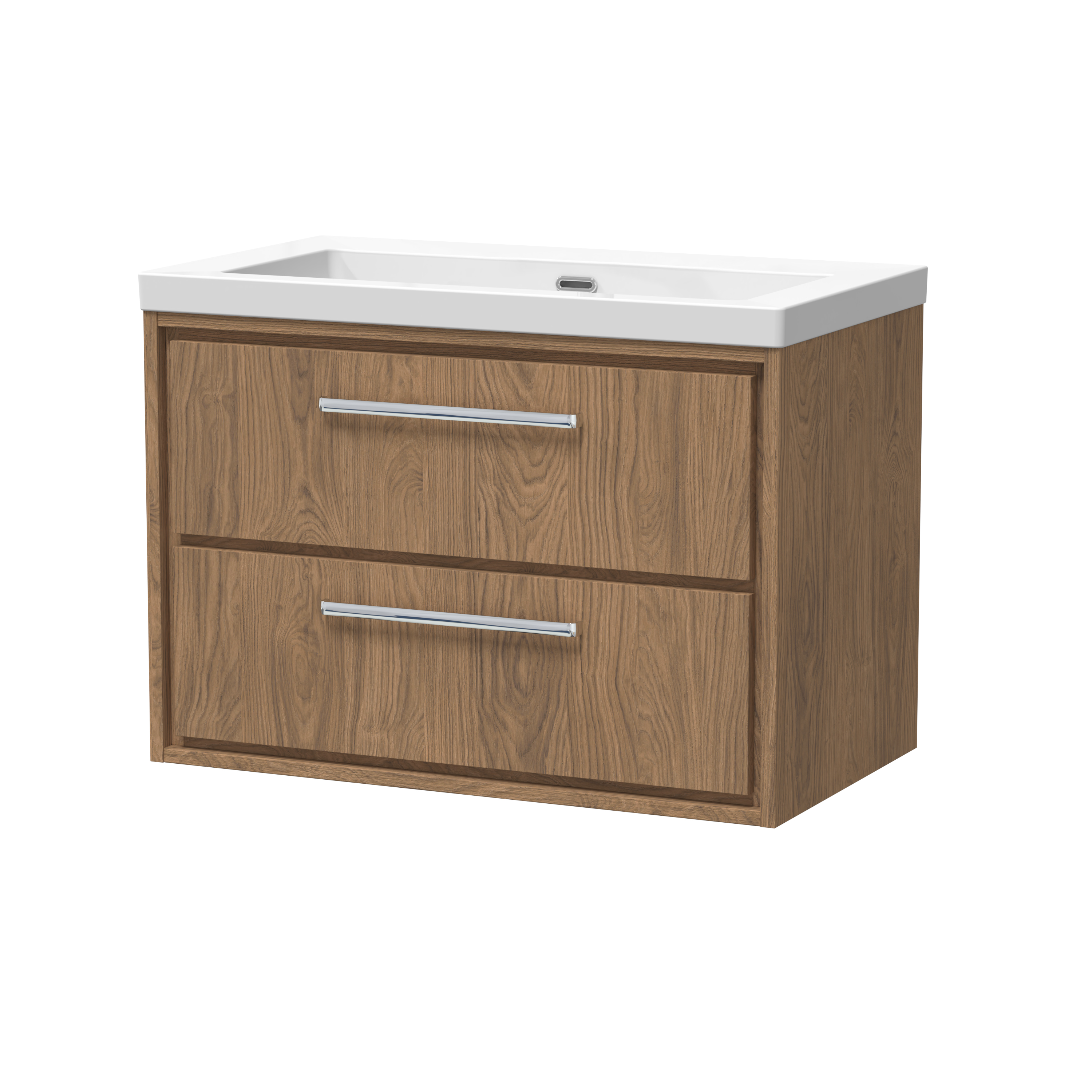 Hudson Reed Lille Antique Oak 800mm Wall Hung 2 Drawer Vanity with Basin 0 Tap Hole LIL2726K