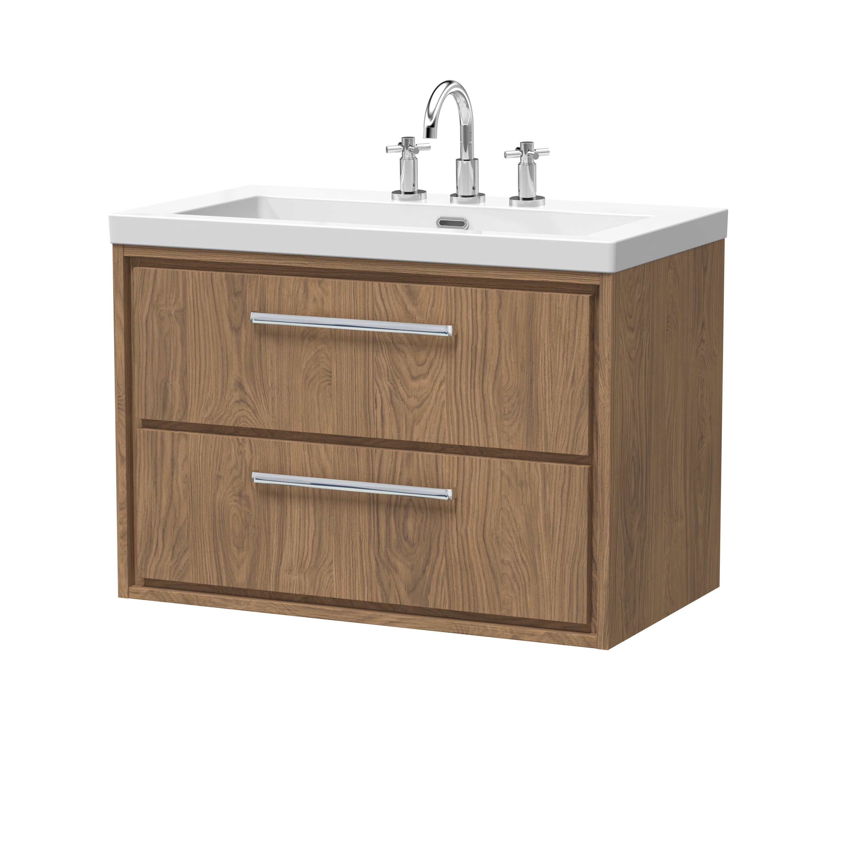 Hudson Reed Lille Antique Oak 800mm Wall Hung 2 Drawer Vanity with Basin 3 Tap Hole LIL2726M