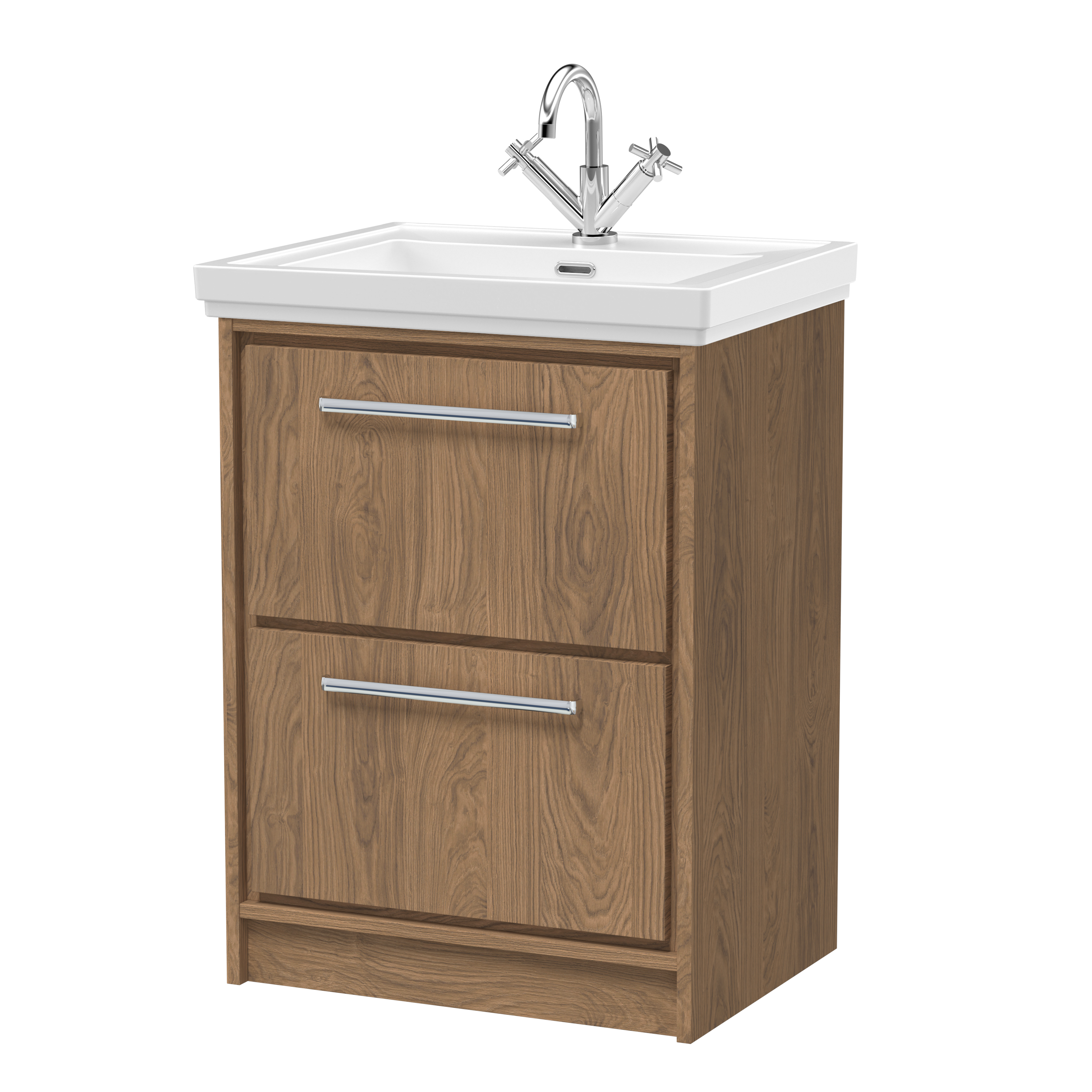 Hudson Reed Lille Antique Oak 600mm Floor Standing 2 Drawer Vanity with Basin 1 Tap Hole LIL2733A