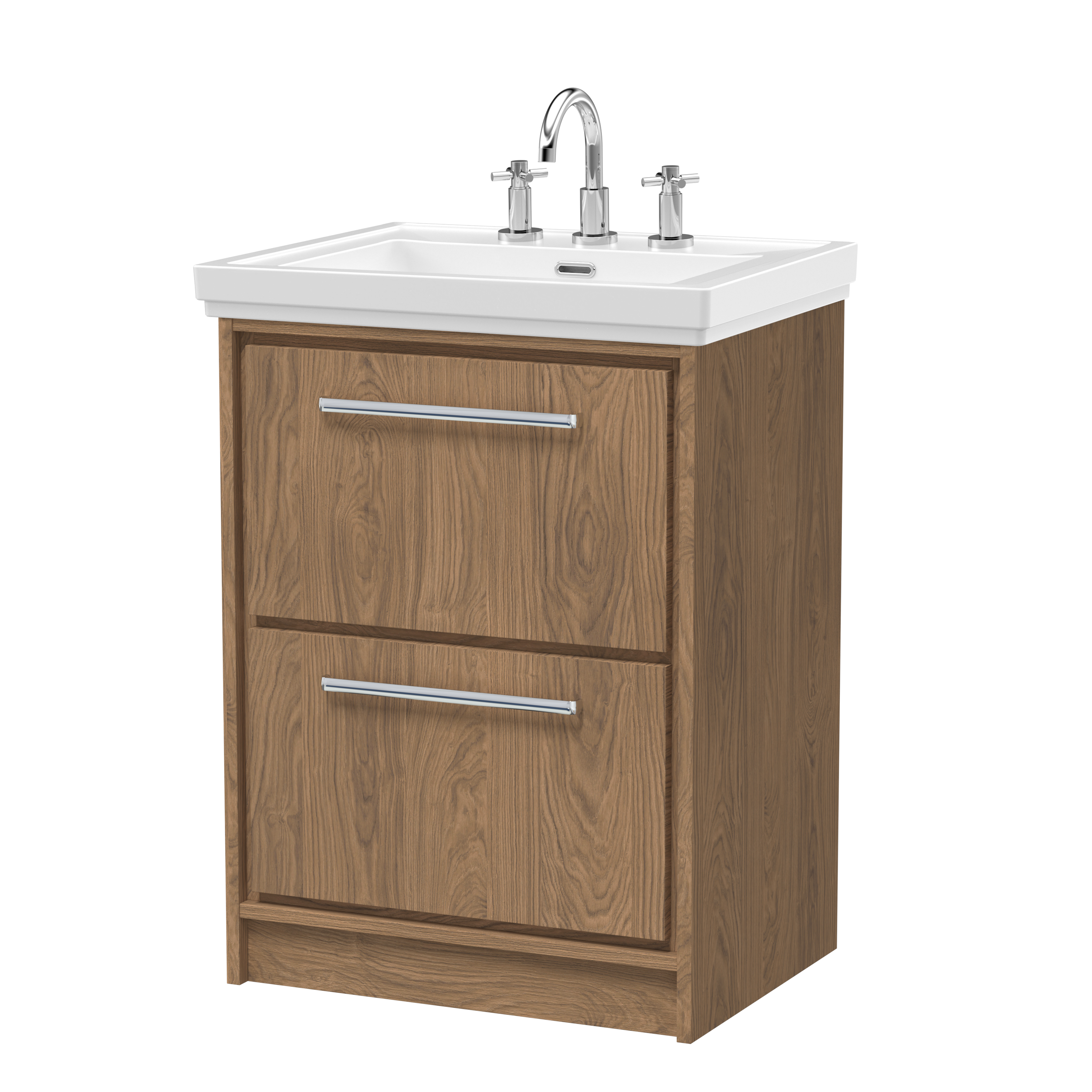 Hudson Reed Lille Antique Oak 600mm Floor Standing 2 Drawer Vanity with Basin 3 Tap Hole LIL2733B