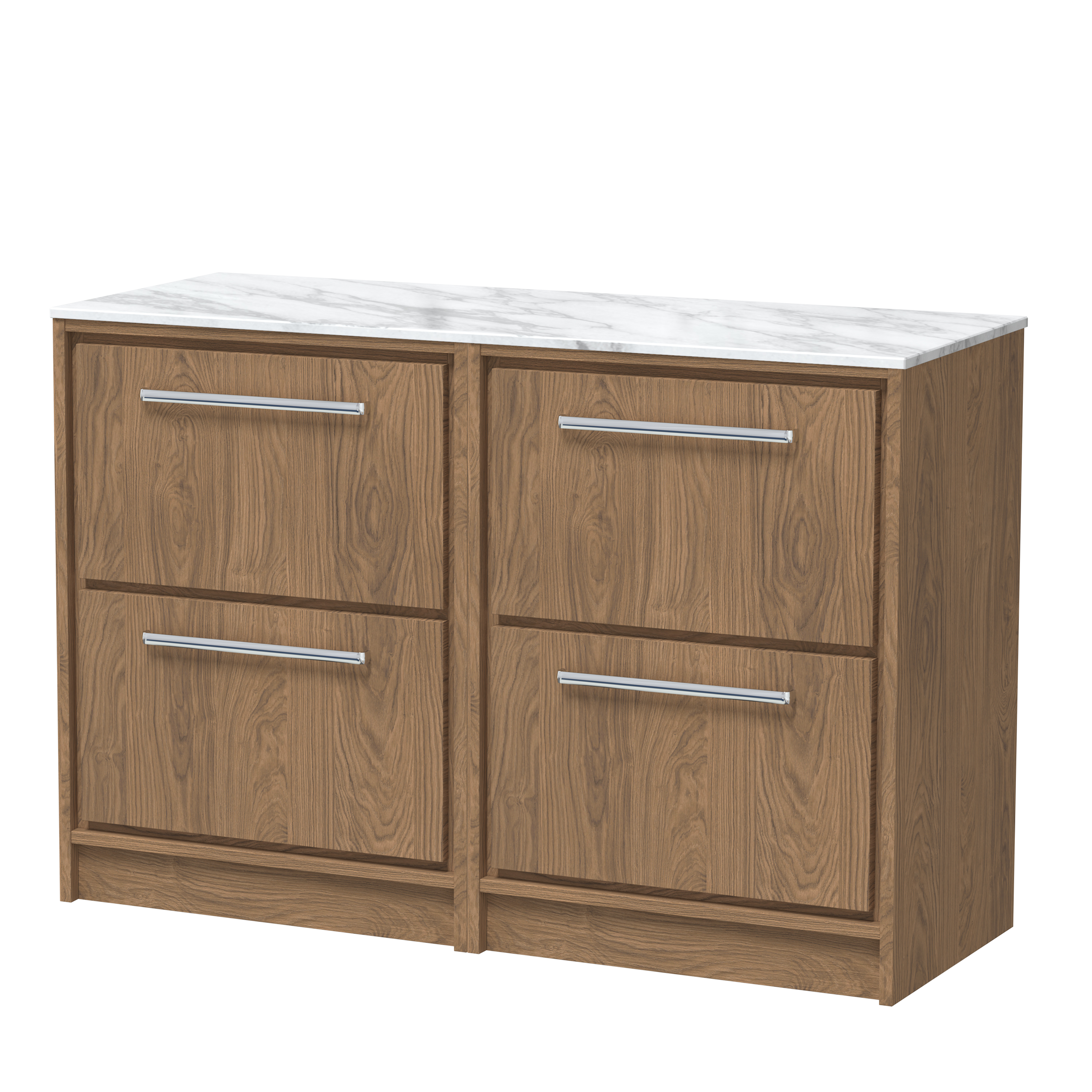 Hudson Reed Lille Antique Oak 1200mm Floor Standing 4 Drawer Vanity with Marble Worktop LIL2733CMT2