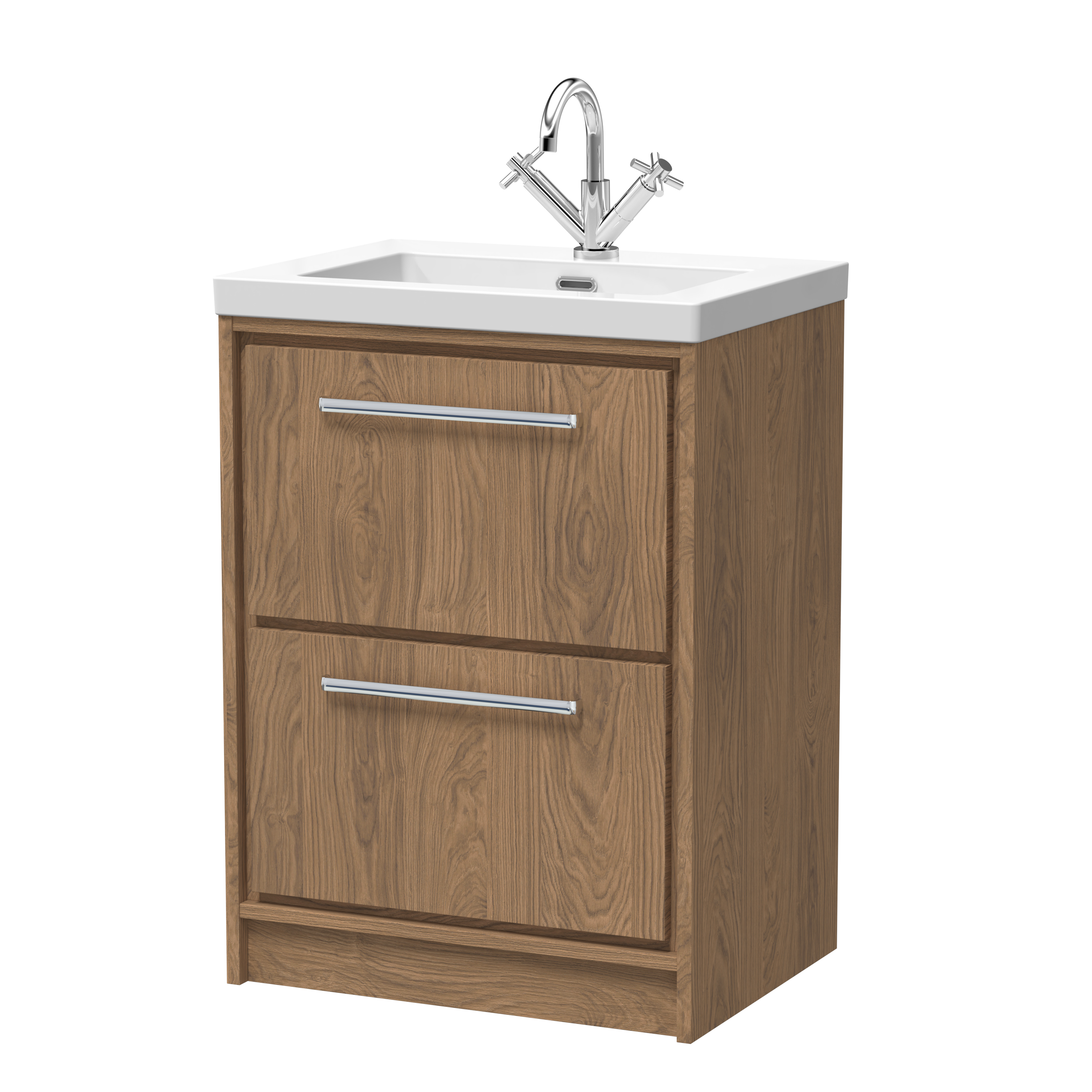 Hudson Reed Lille Antique Oak 600mm Floor Standing 2 Drawer Vanity with Basin 1 Tap Hole LIL2733L