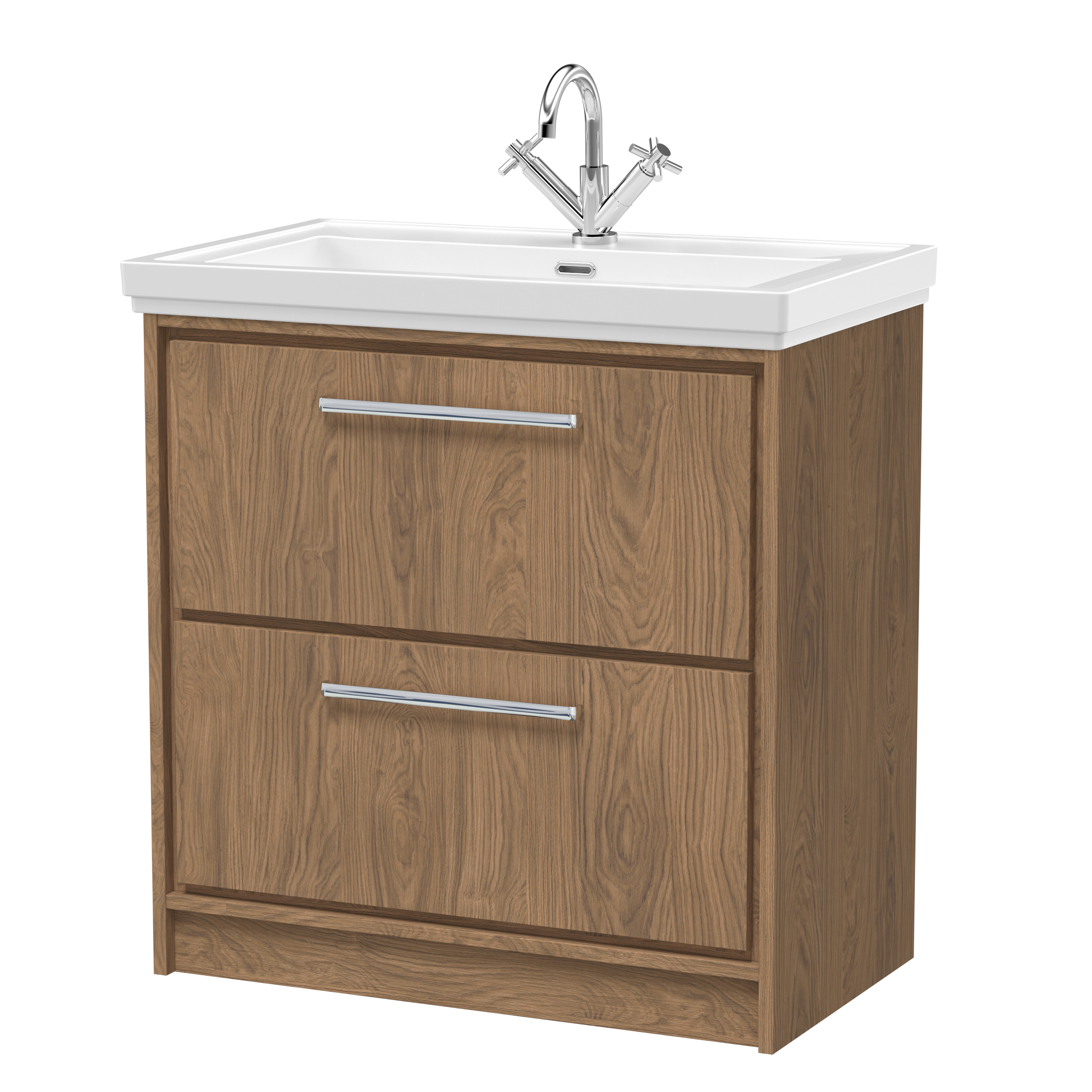 Hudson Reed Lille Antique Oak 800mm Floor Standing 2 Drawer Vanity with Basin 1 Tap Hole LIL2735A