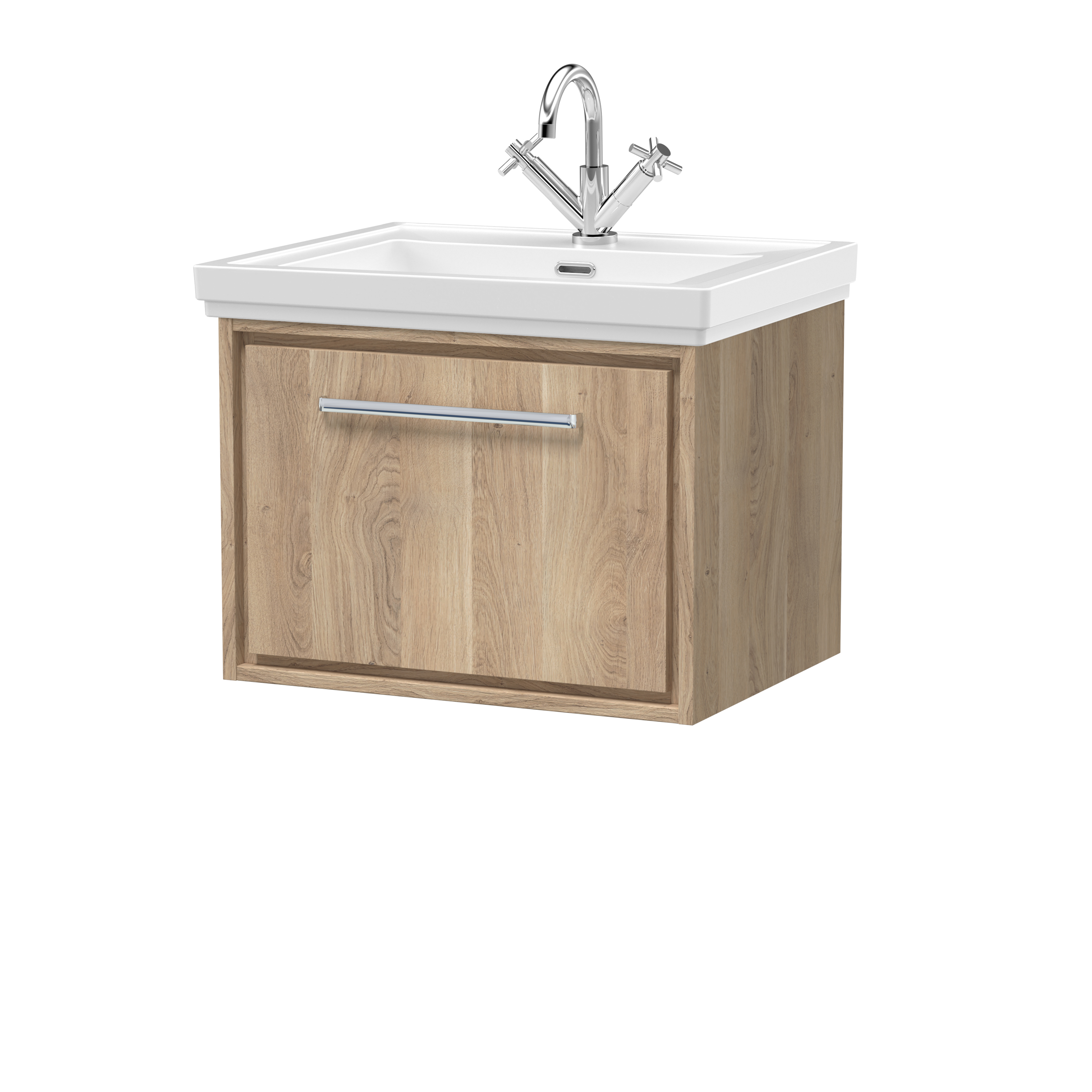 Hudson Reed Lille Bleached Oak 600mm Wall Hung Single Drawer Vanity with Basin 1 Tap Hole LIL3022A