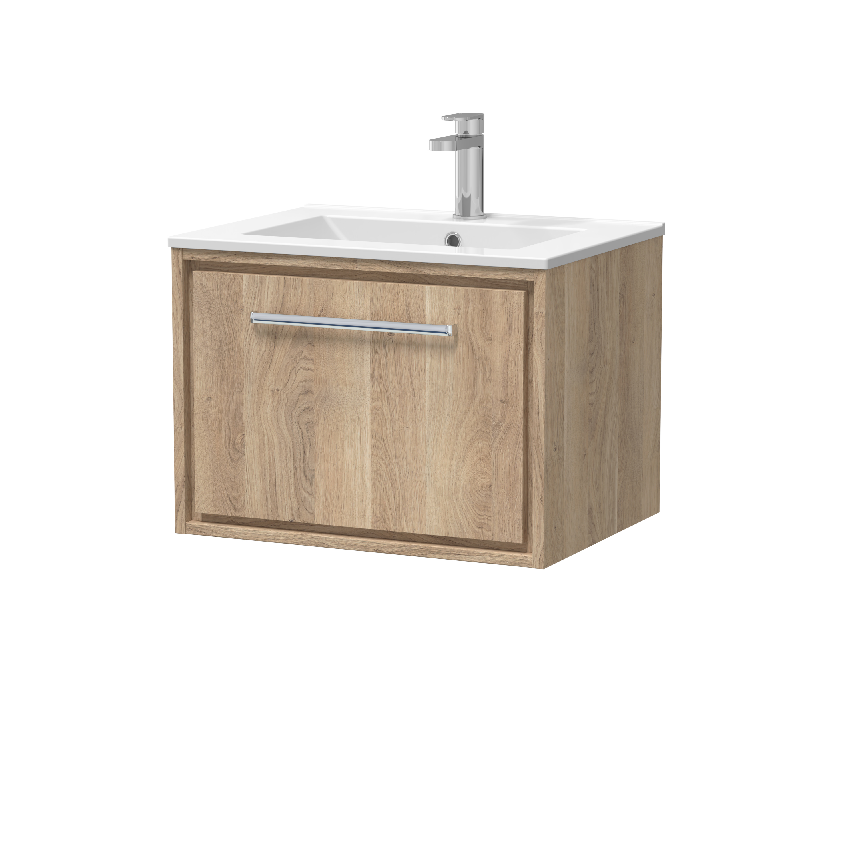 Hudson Reed Lille Bleached Oak 600mm Wall Hung Single Drawer Vanity with Basin 1 Tap Hole LIL3022C