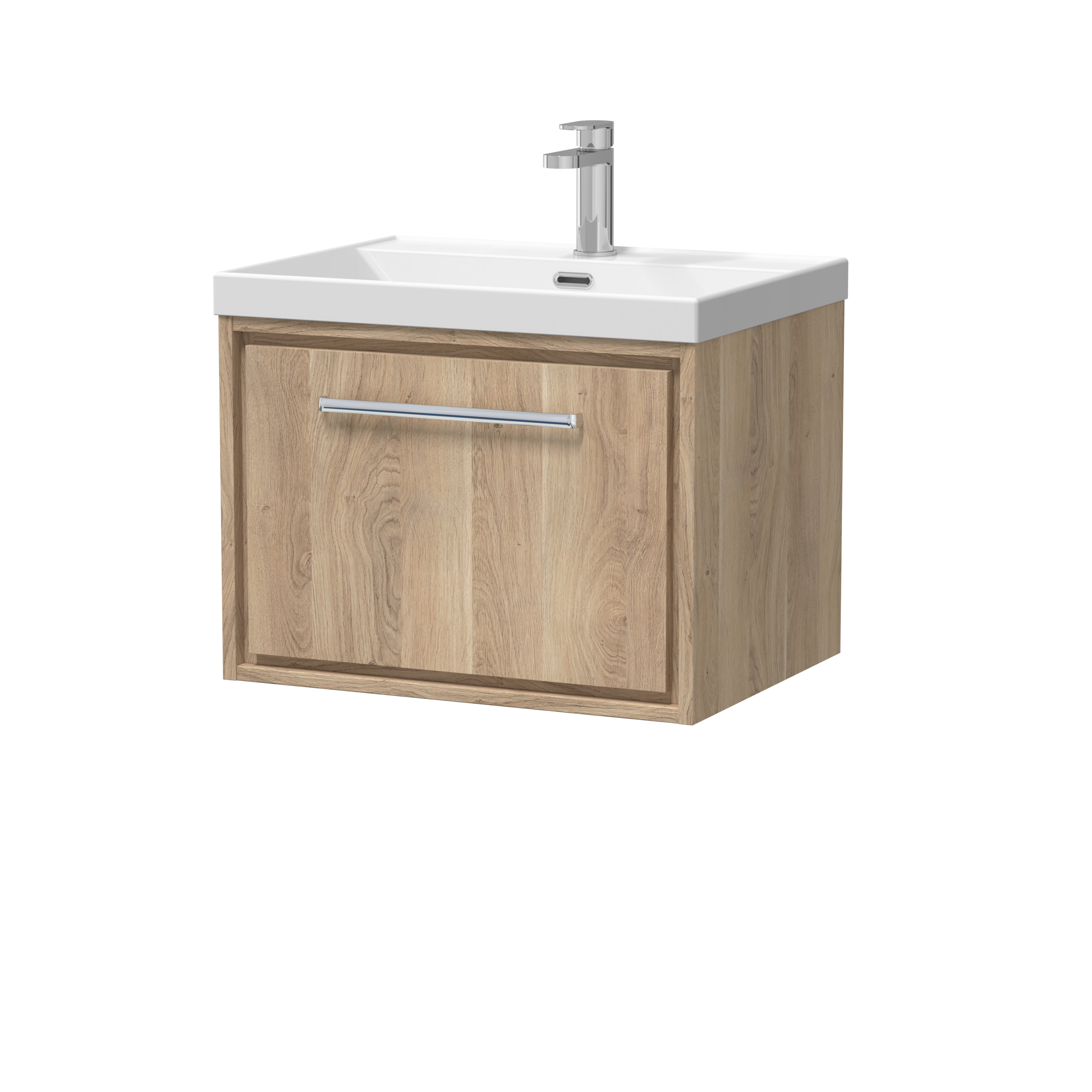 Hudson Reed Lille Bleached Oak 600mm Wall Hung Single Drawer Vanity with Basin 1 Tap Hole LIL3022E