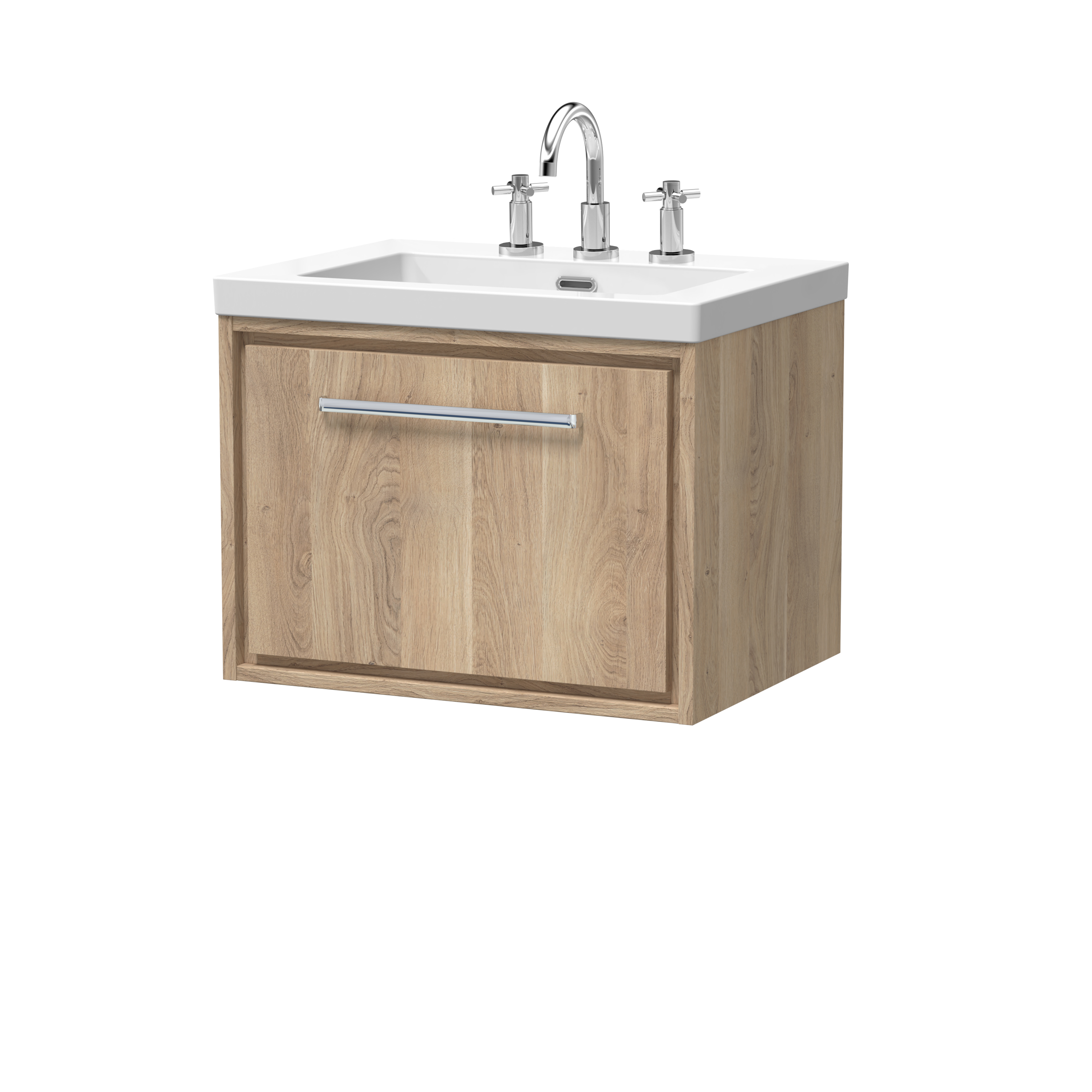 Hudson Reed Lille Bleached Oak 600mm Wall Hung Single Drawer Vanity with Basin 3 Tap Hole LIL3022M