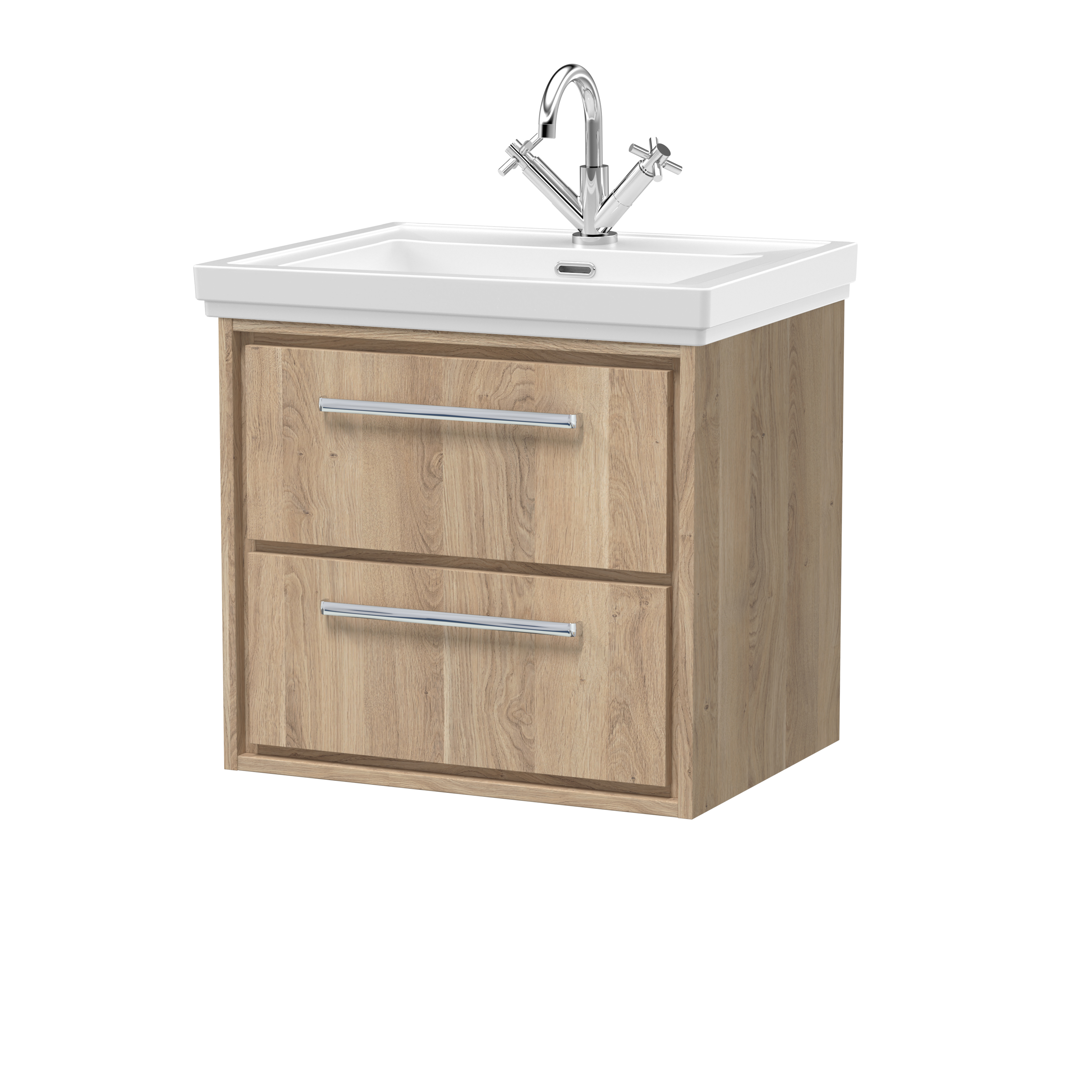 Hudson Reed Lille Bleached Oak 600mm Wall Hung 2 Drawer Vanity with Basin 1 Tap Hole LIL3024A