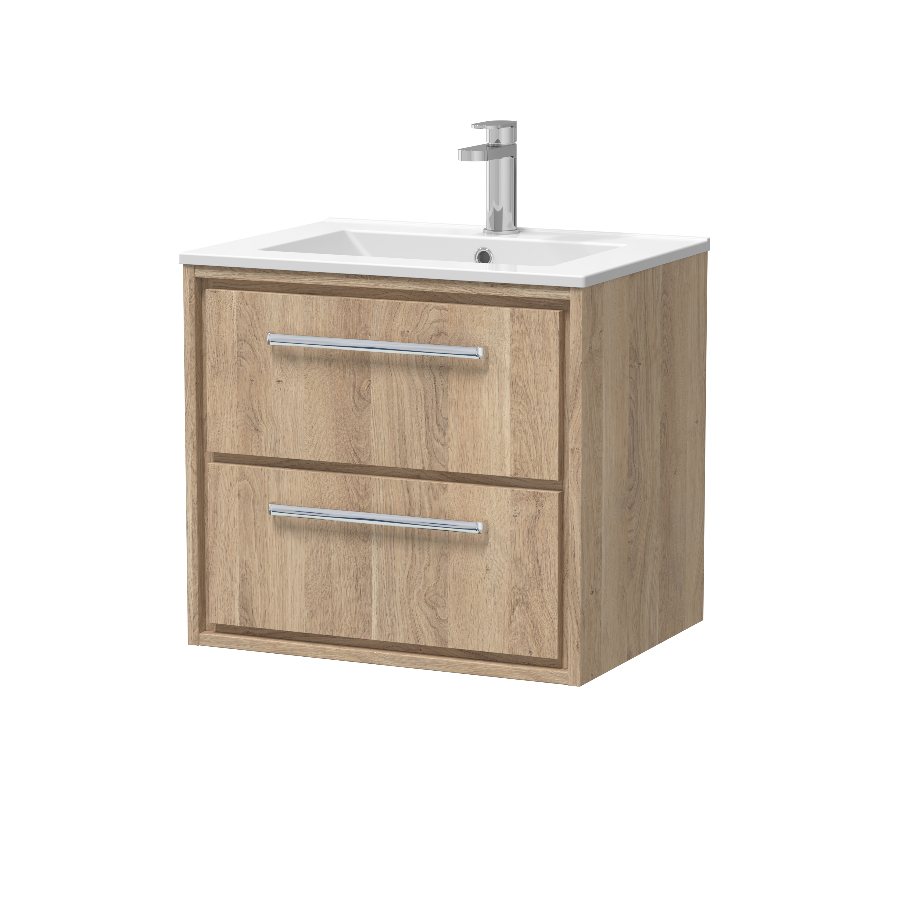 Hudson Reed Lille Bleached Oak 600mm Wall Hung 2 Drawer Vanity with Basin 1 Tap Hole LIL3024C