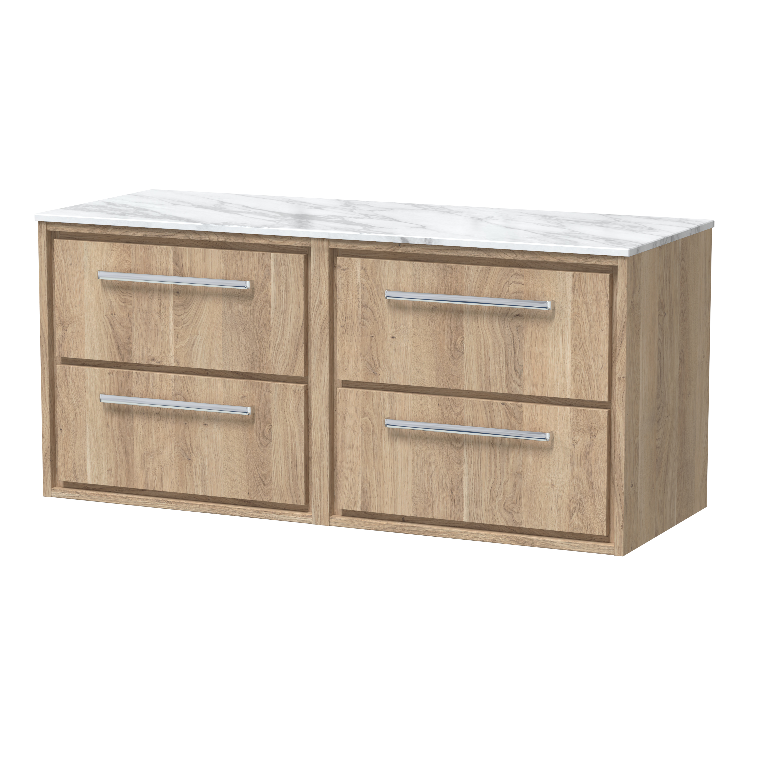 Hudson Reed Lille Bleached Oak 1200mm Wall Hung 4 Drawer Vanity with Marble Worktop LIL3024CMT2