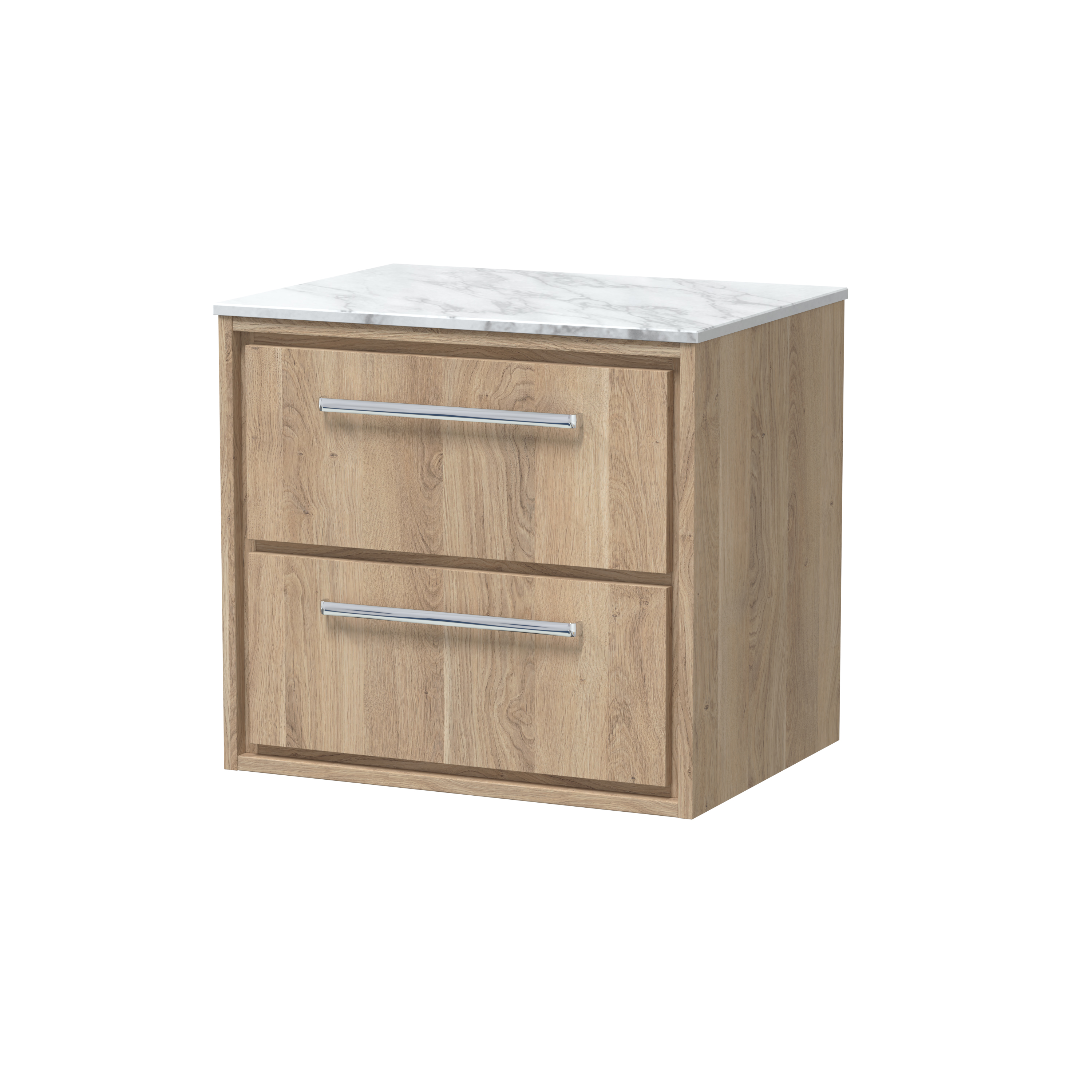 Hudson Reed Lille Bleached Oak 600mm Wall Hung 2 Drawer Vanity with Marble Worktop LIL3024CMT