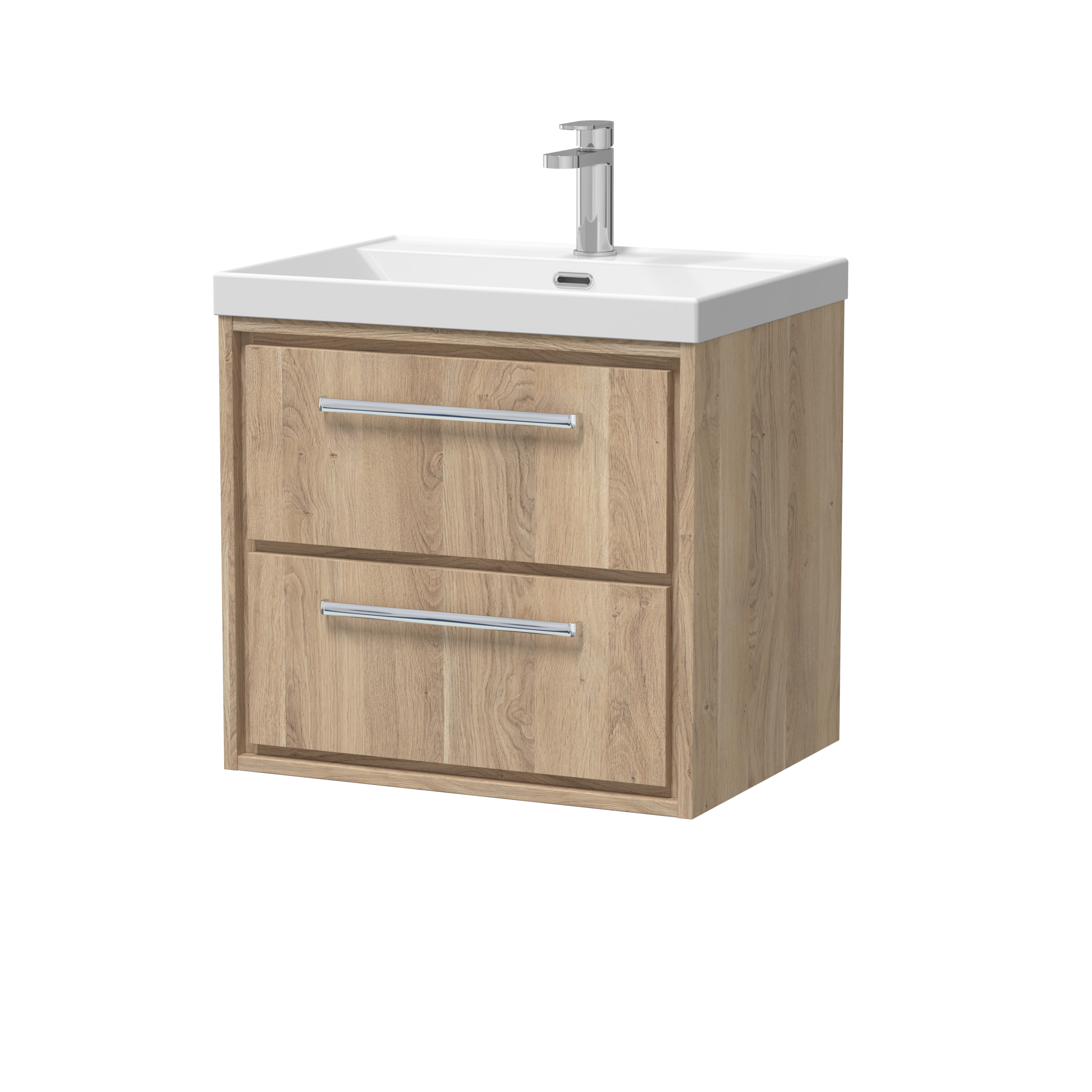 Hudson Reed Lille Bleached Oak 600mm Wall Hung 2 Drawer Vanity with Basin 1 Tap Hole LIL3024E