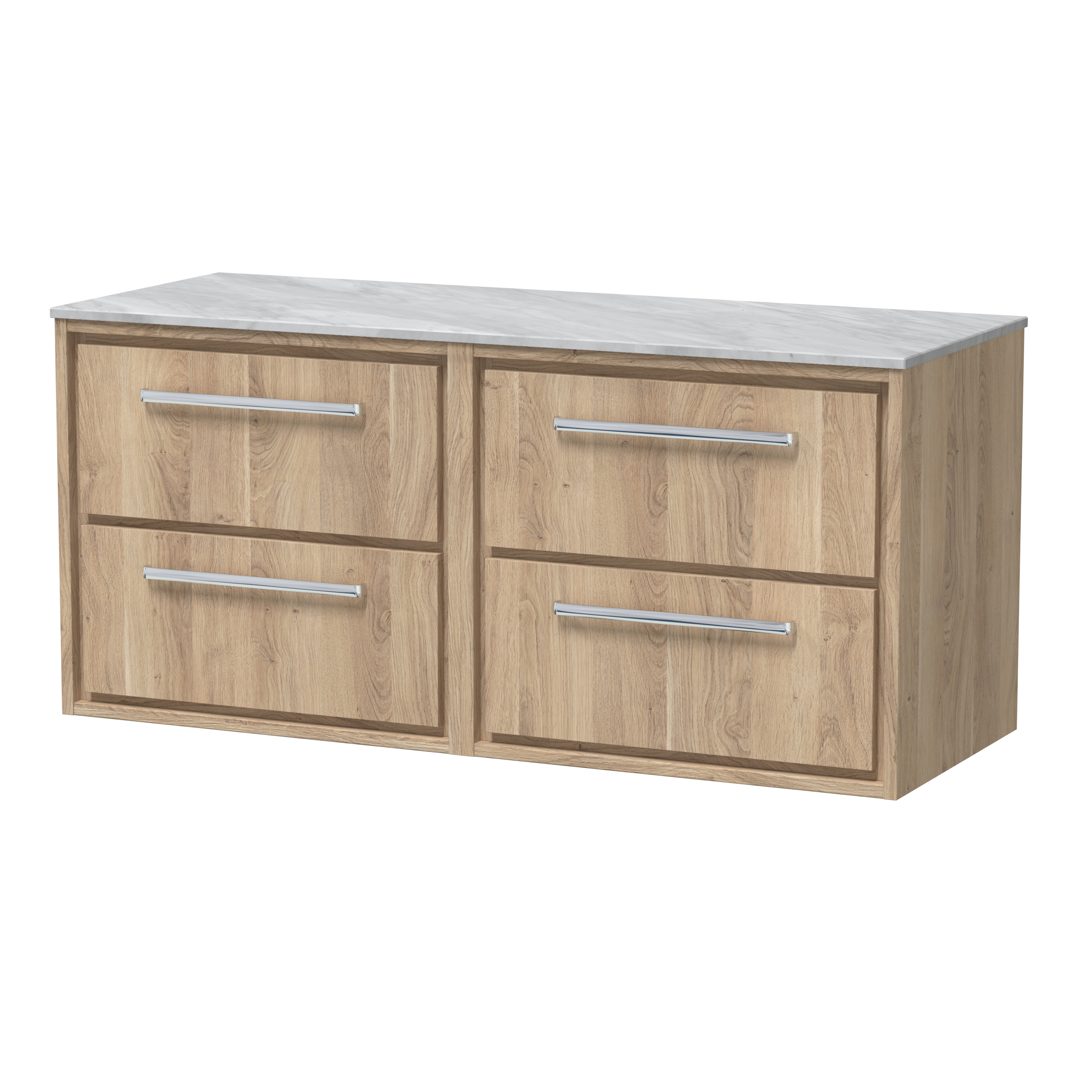 Hudson Reed Lille Bleached Oak 1200mm Wall Hung 4 Drawer Vanity with Marble Worktop LIL3024GMT2