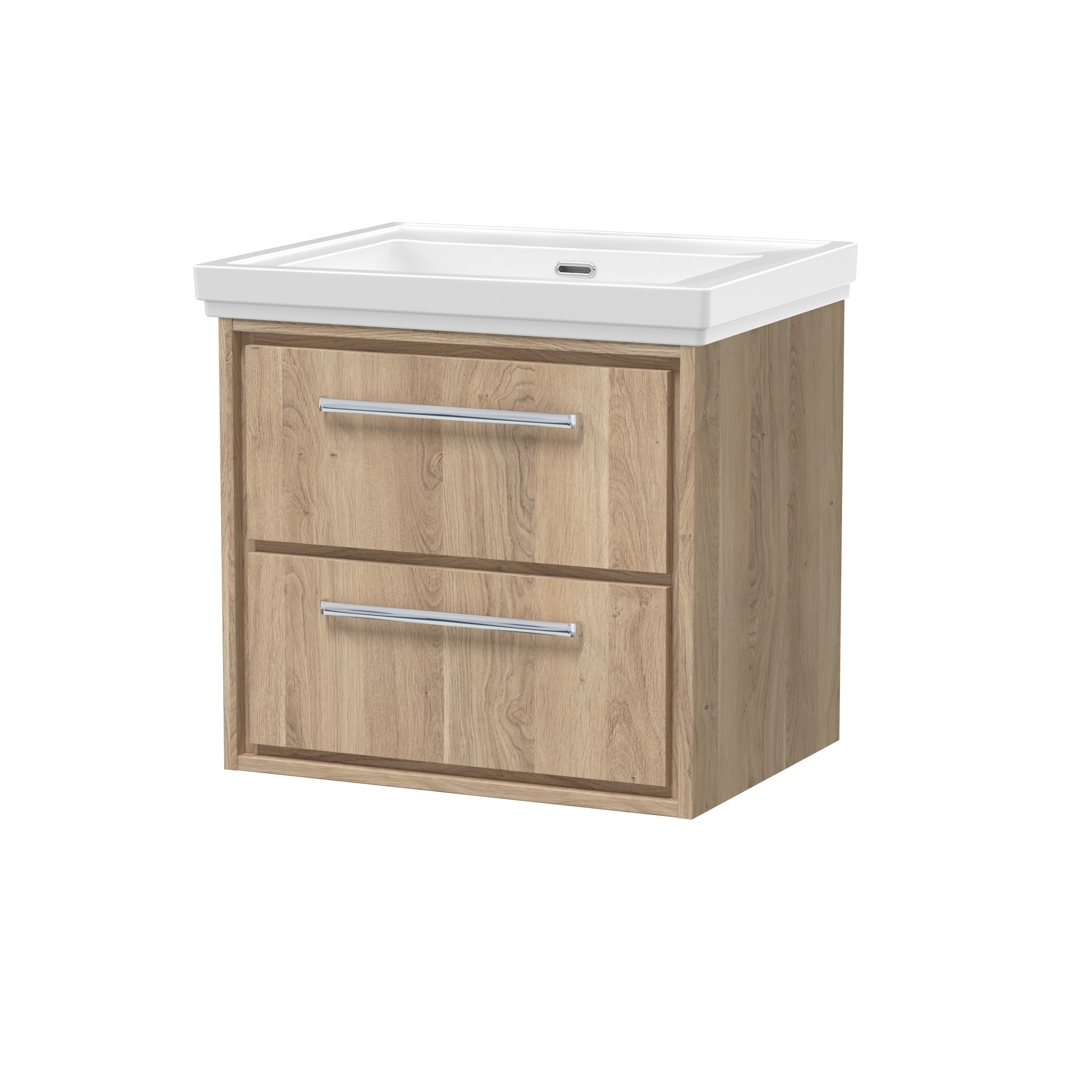 Hudson Reed Lille Bleached Oak 600mm Wall Hung 2 Drawer Vanity with Basin 0 Tap Hole LIL3024H