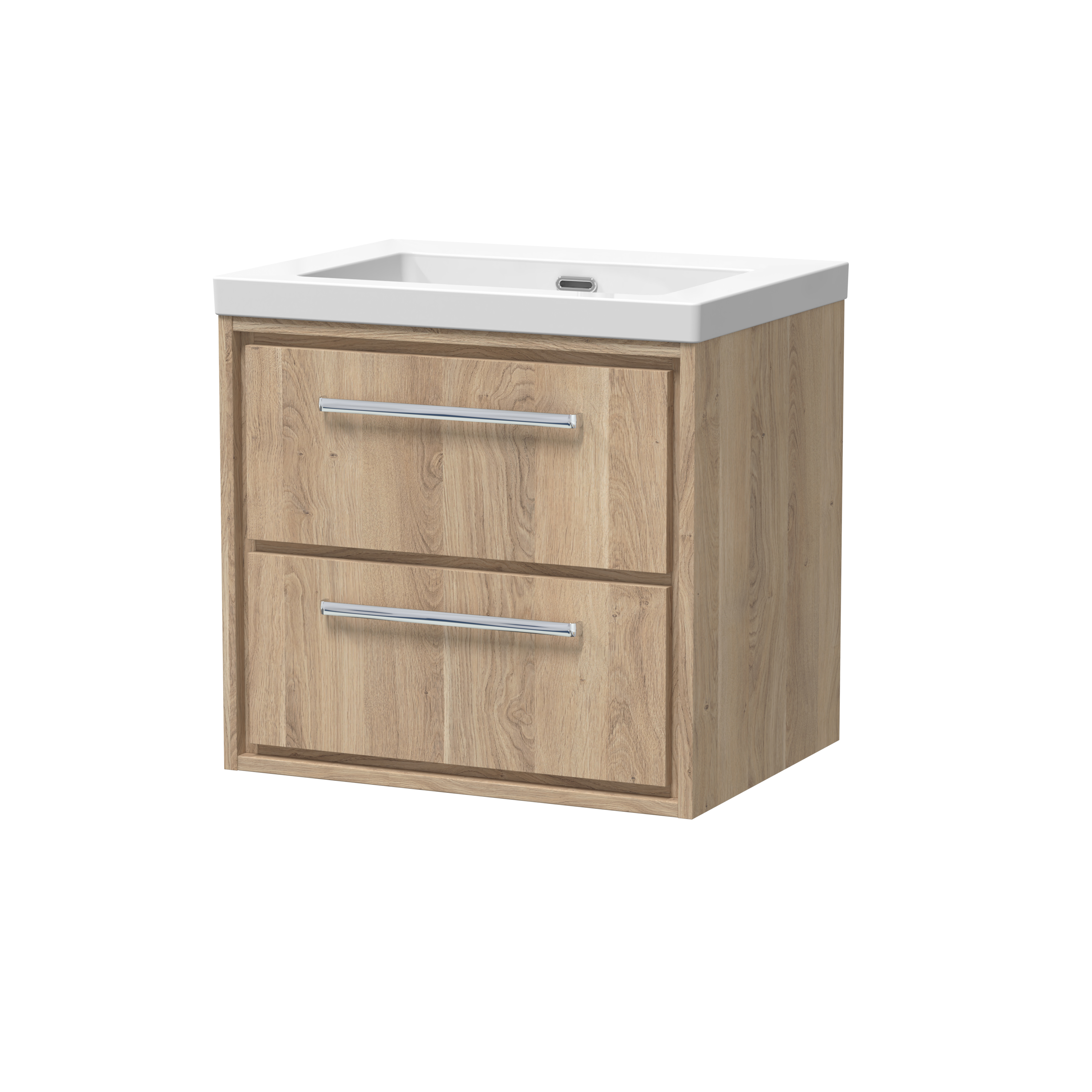 Hudson Reed Lille Bleached Oak 600mm Wall Hung 2 Drawer Vanity with Basin 0 Tap Hole LIL3024K