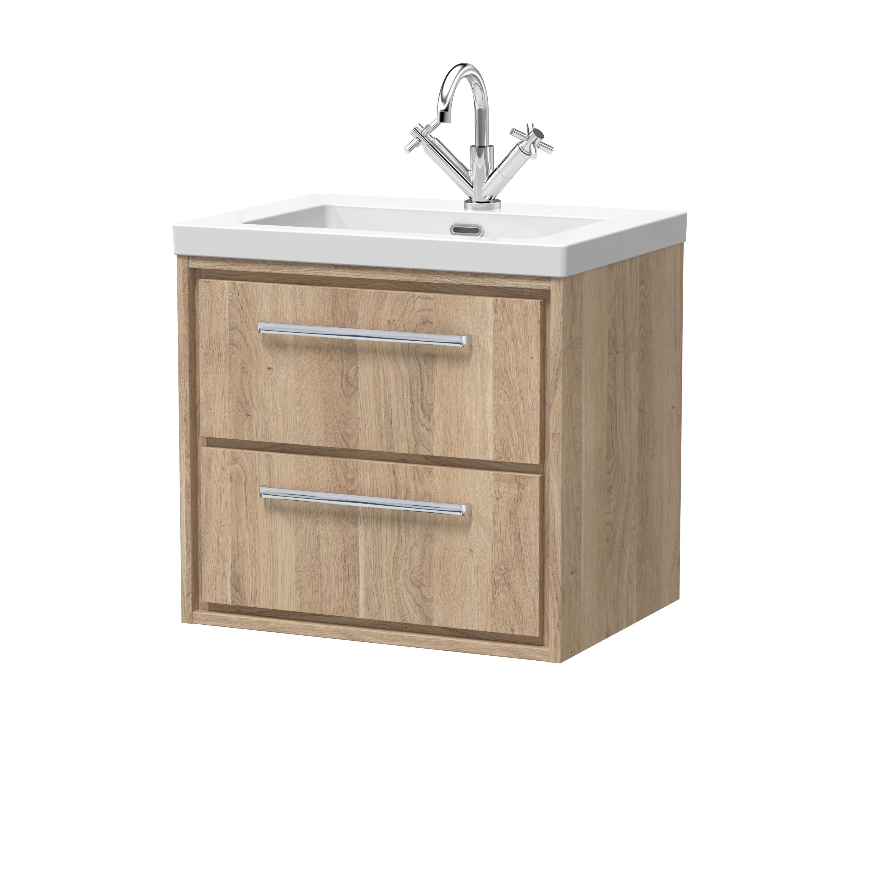 Hudson Reed Lille Bleached Oak 600mm Wall Hung 2 Drawer Vanity with Basin 1 Tap Hole LIL3024L