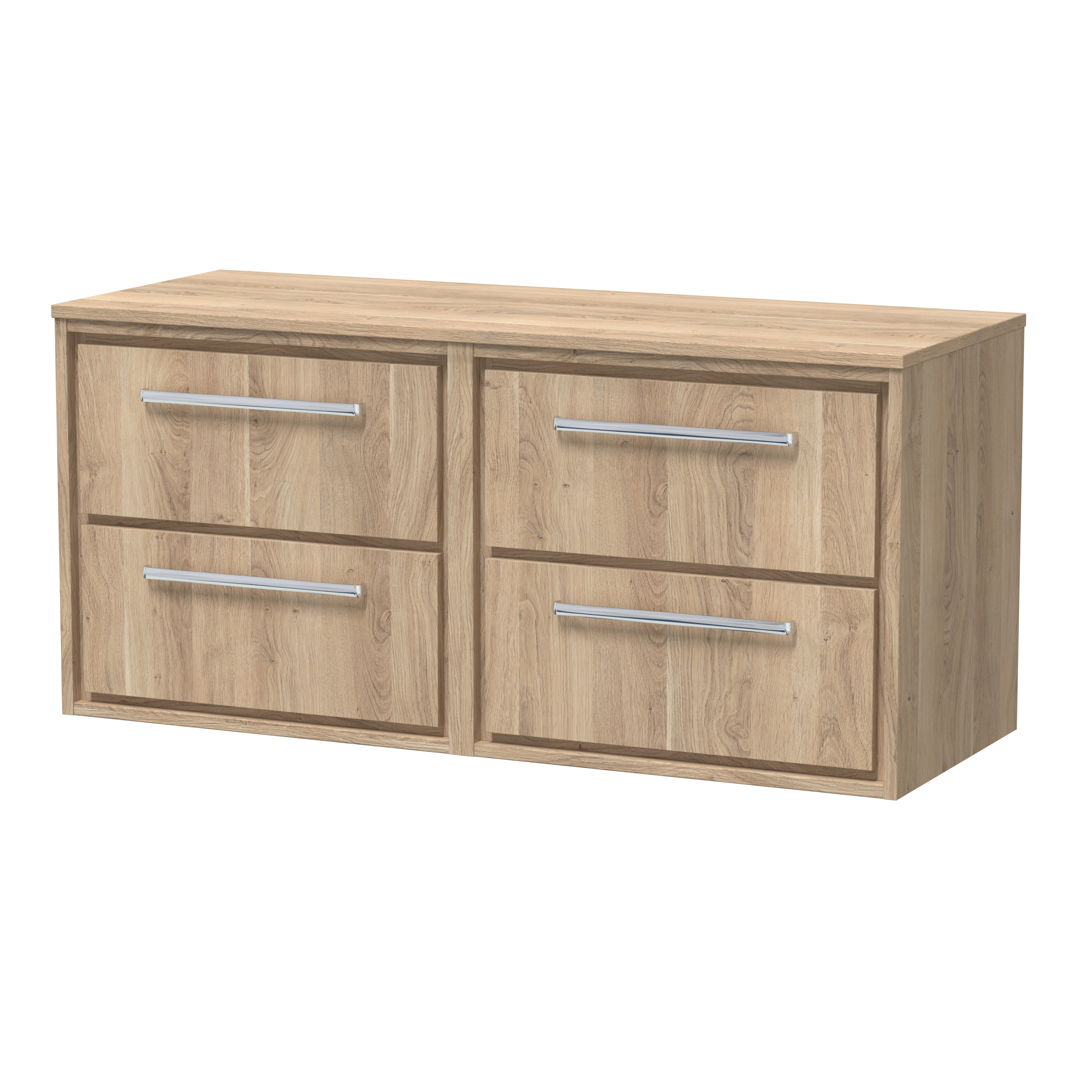 Hudson Reed Lille Bleached Oak 1200mm Wall Hung 4 Drawer Vanity with Worktop LIL3024W2
