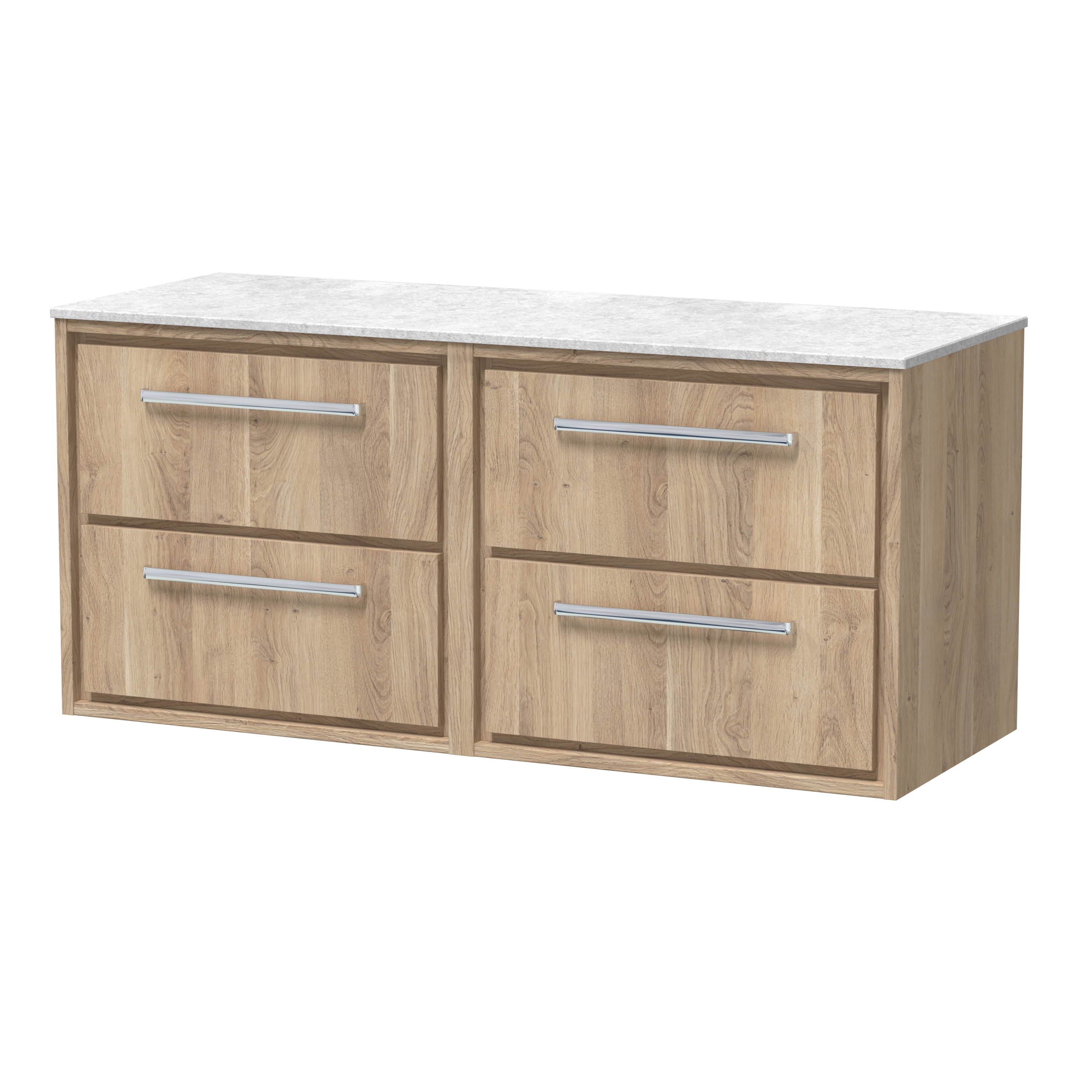 Hudson Reed Lille Bleached Oak 1200mm Wall Hung 4 Drawer Vanity with Marble Worktop LIL3024WMT2